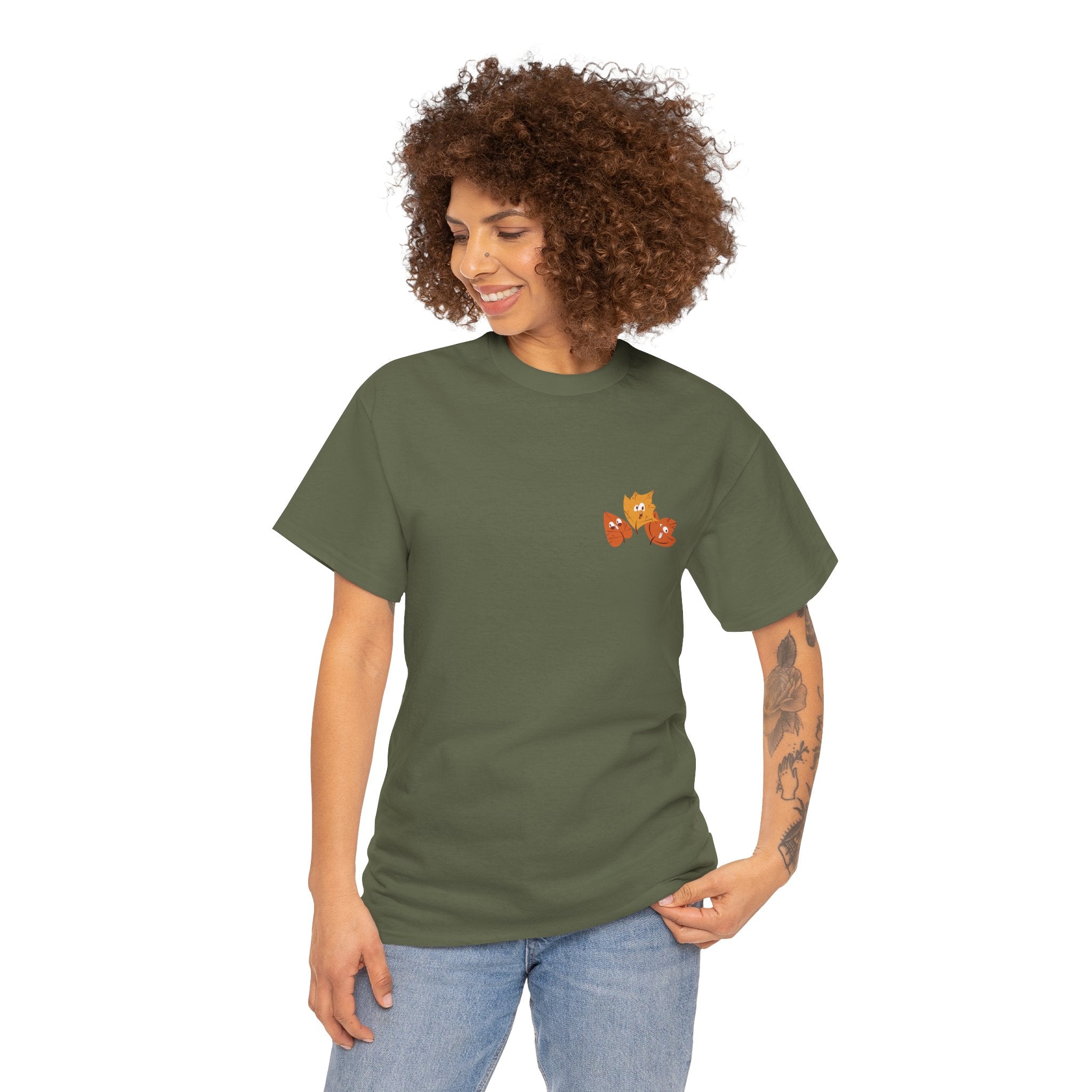Smiley Autumn Leaves Unisex Heavy Cotton Tee