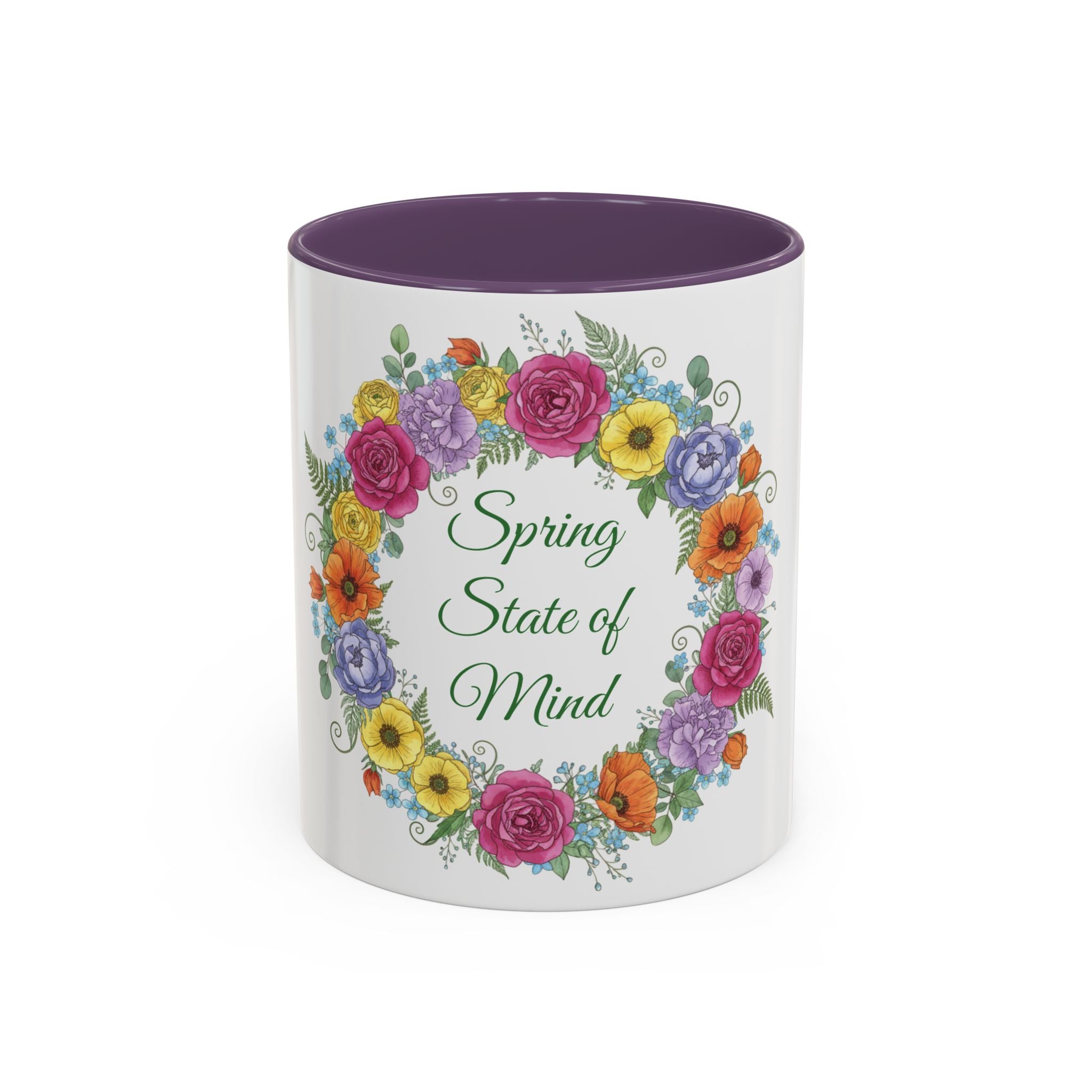 ''Spring State of Mind'' Coffee Mug — Floral Wreath Accent Cup 11/15oz