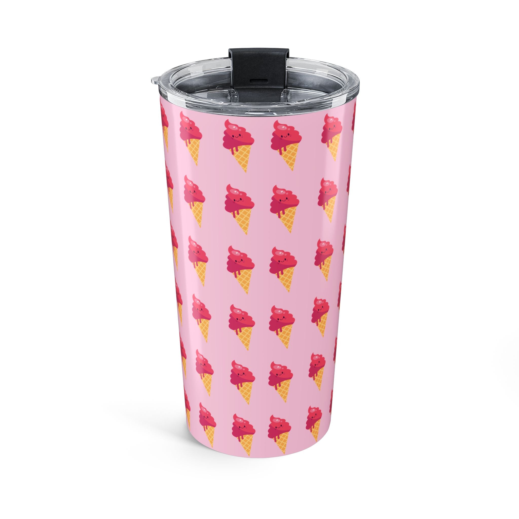 Pink Ice Cream Cone Tumbler – Pink Summer Scoop Pattern Stainless Travel Cup - Pink Background