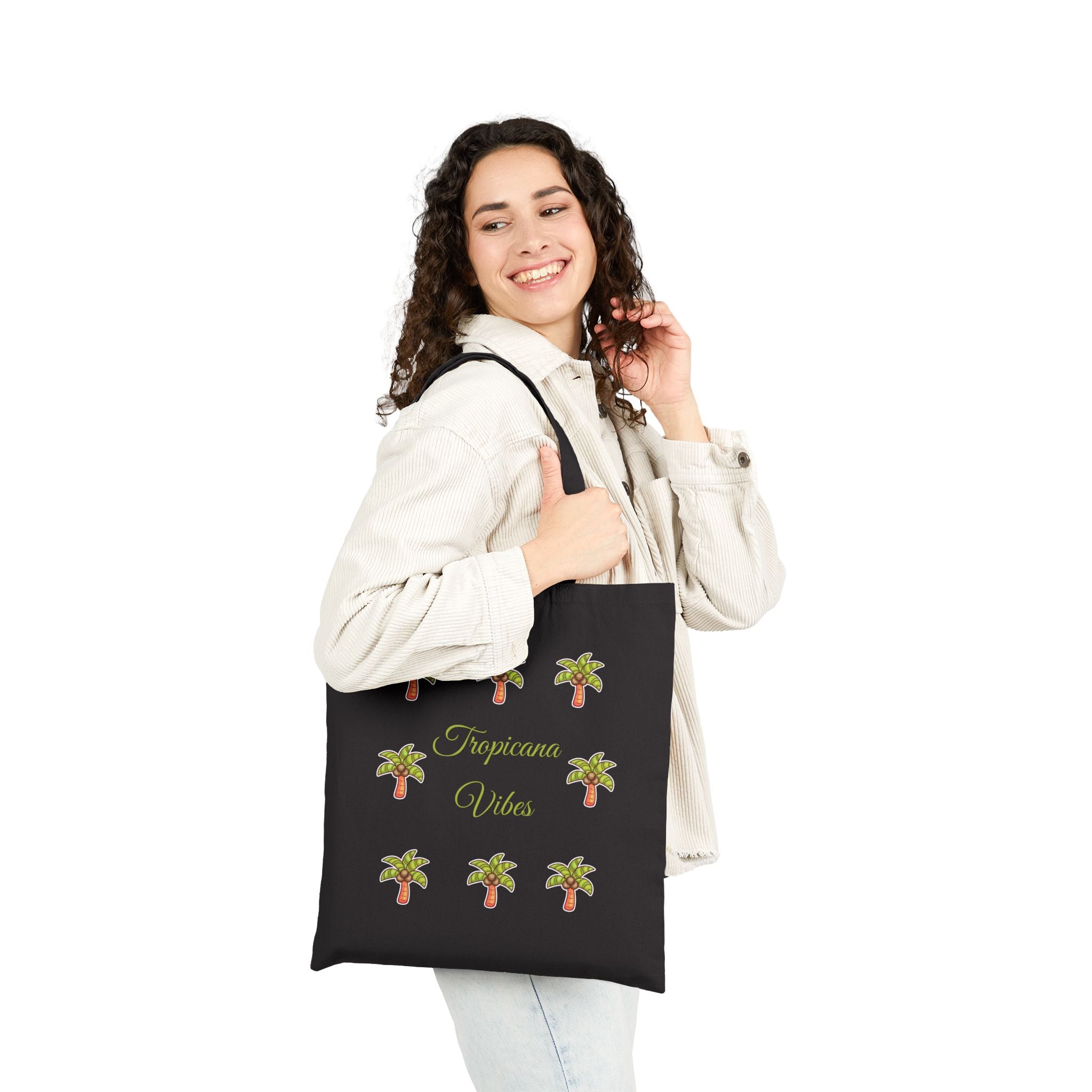 Tote Bag — "Tropicana Vibes" Palm Tree Canvas Tote (Eco Beach Grocery Bag)