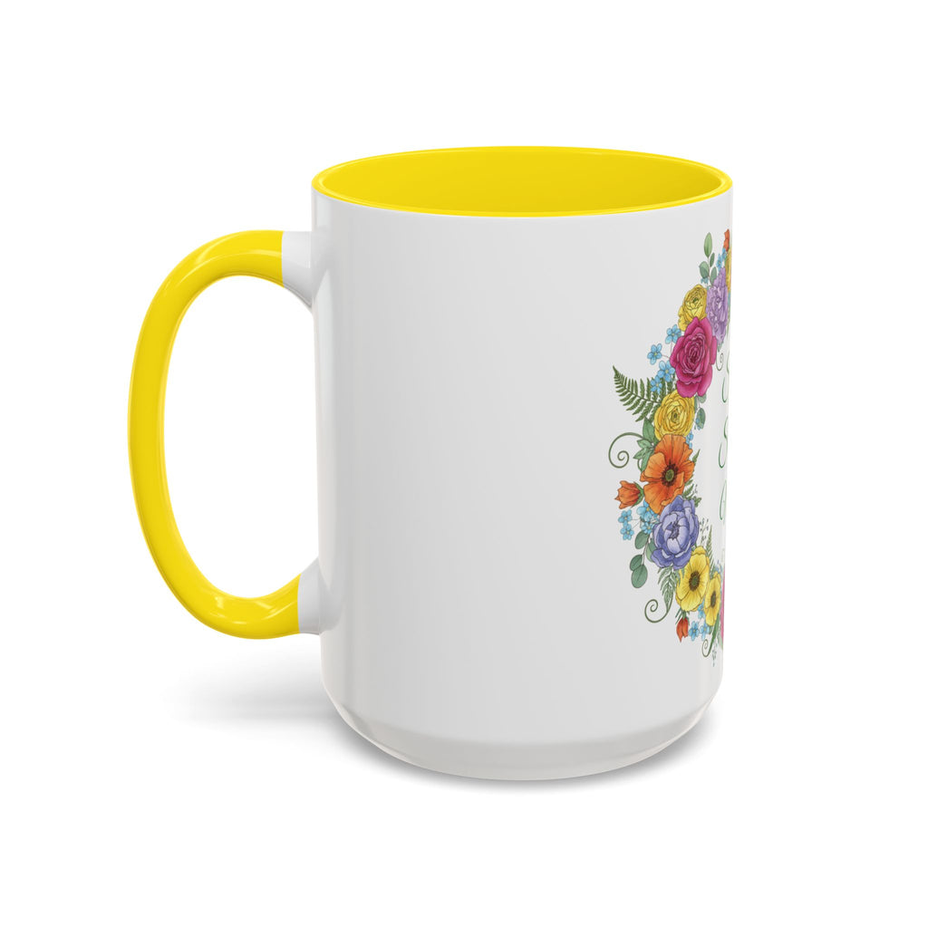 ''Spring State of Mind'' Coffee Mug — Floral Wreath Accent Cup 11/15oz