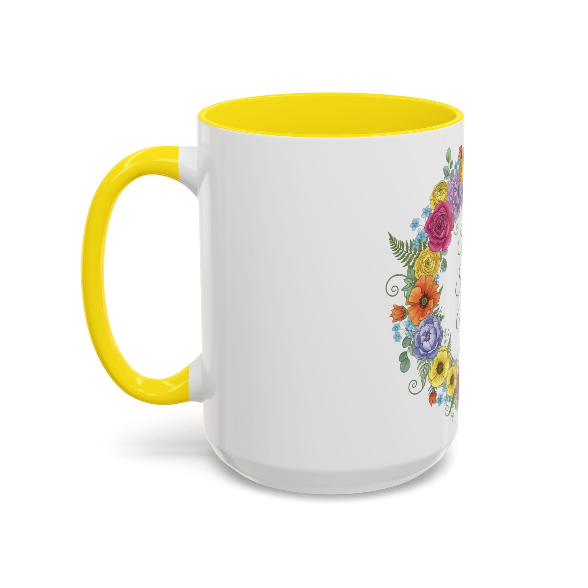 ''Spring State of Mind'' Coffee Mug — Floral Wreath Accent Cup 11/15oz