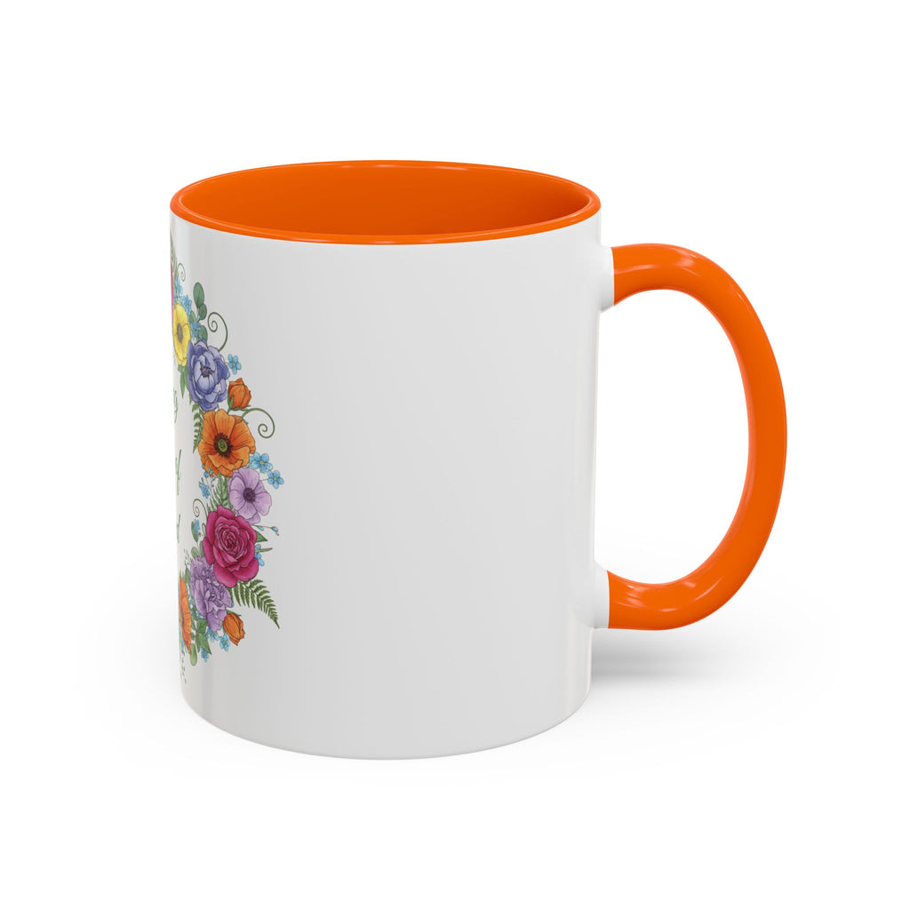 ''Spring State of Mind'' Coffee Mug — Floral Wreath Accent Cup 11/15oz