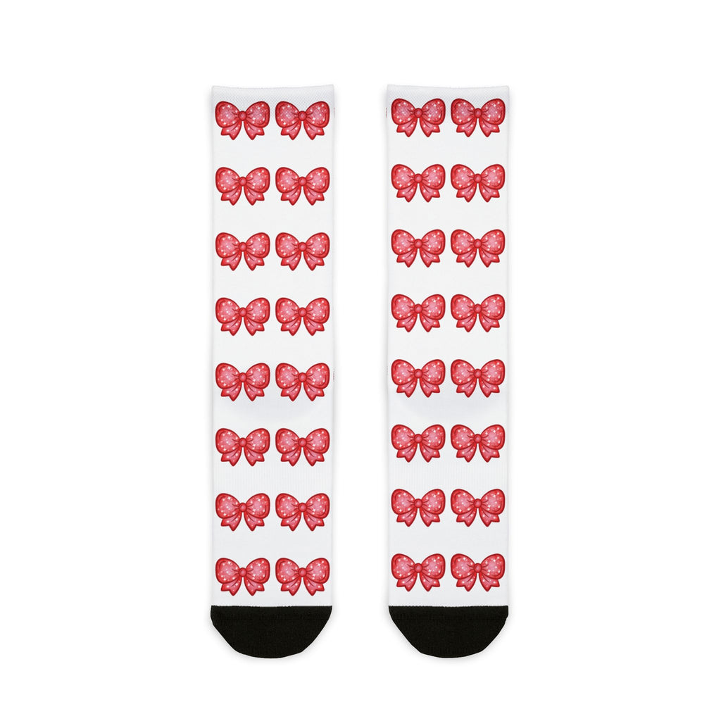Glittery Red Bow Pattern Sublimation Crew Socks