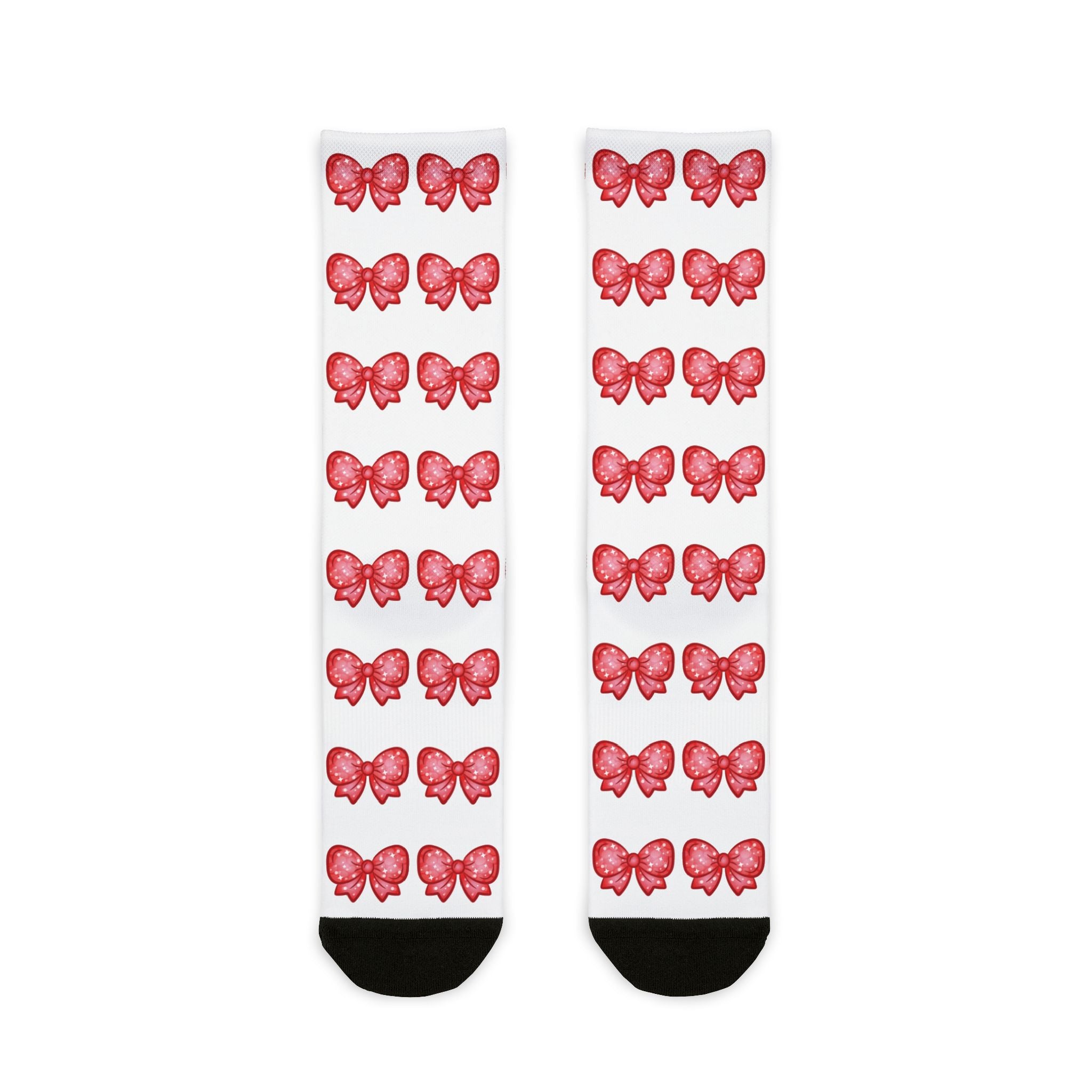 Glittery Red Bow Pattern Sublimation Crew Socks