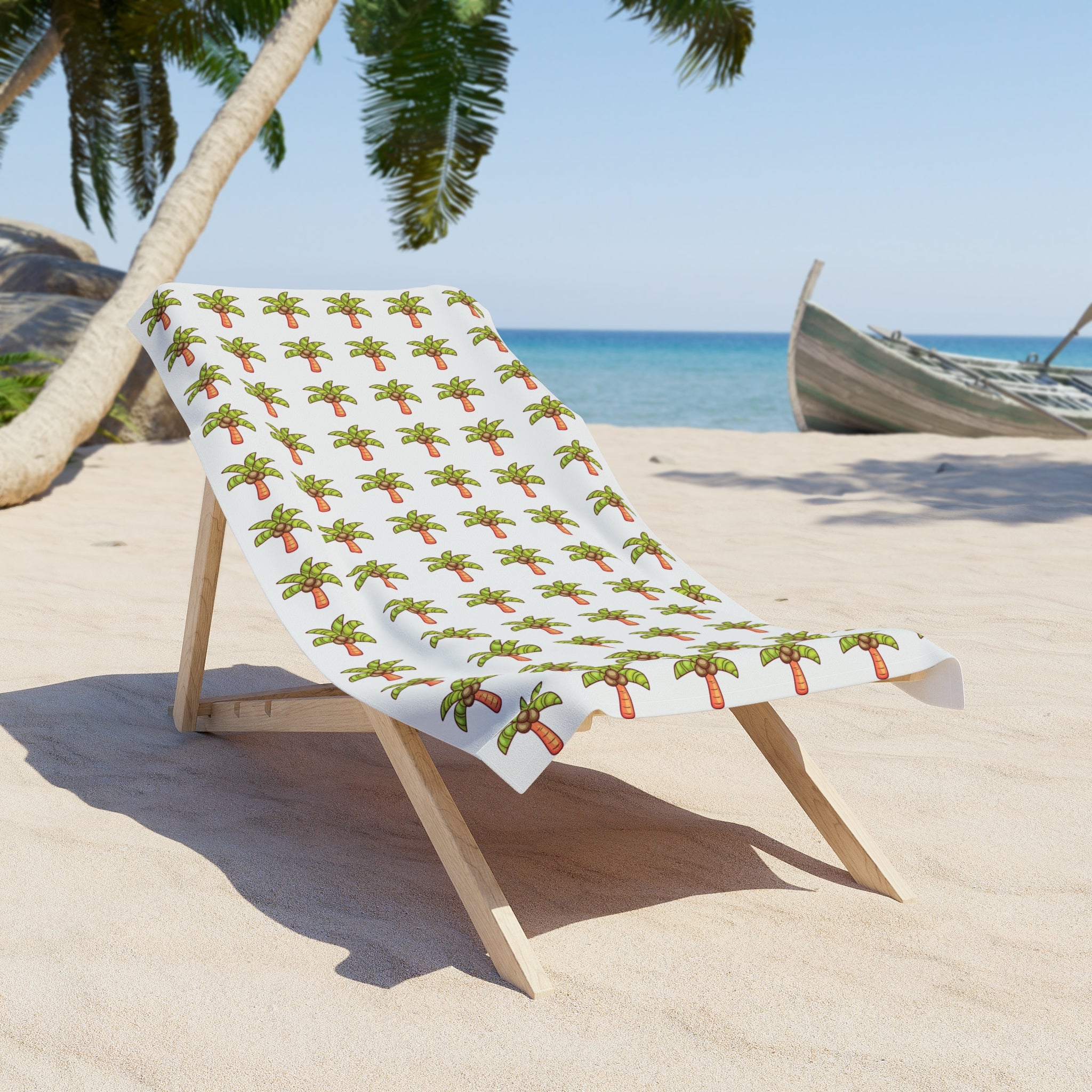 Coconut Palm Pattern Beach Towel — Tropical Summer Pool & Beach Towel - White