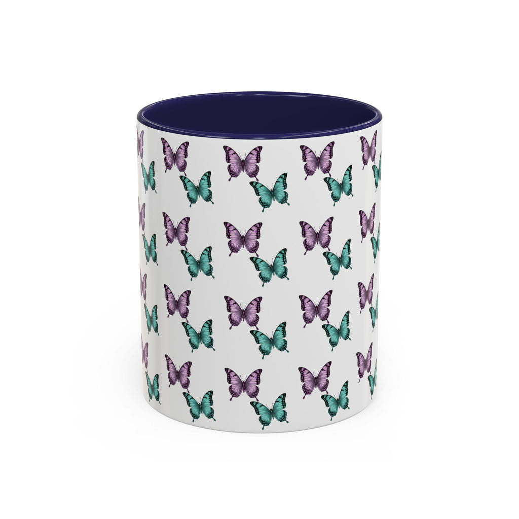 Butterfly Pattern Coffee Mug —  Purple & Turquoise Spring Ceramic Mug (11/15oz)