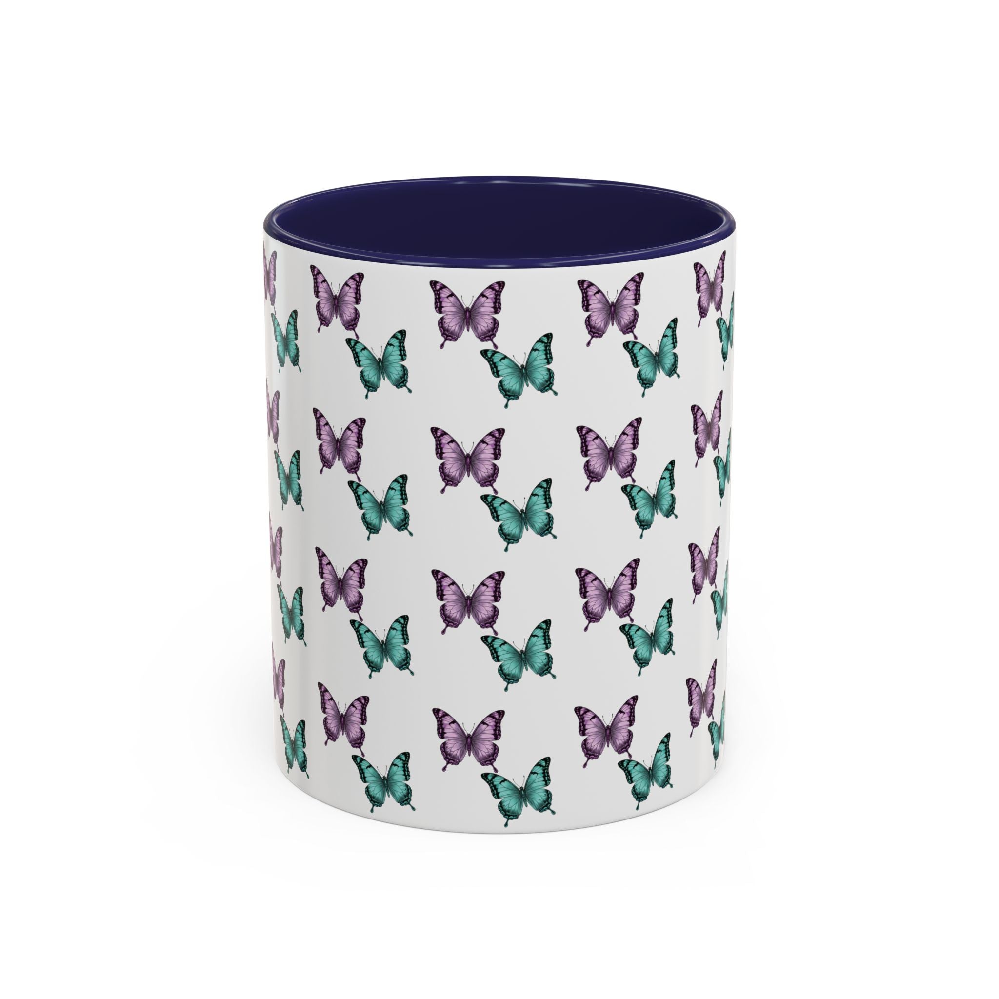 Butterfly Pattern Coffee Mug —  Purple & Turquoise Spring Ceramic Mug (11/15oz)