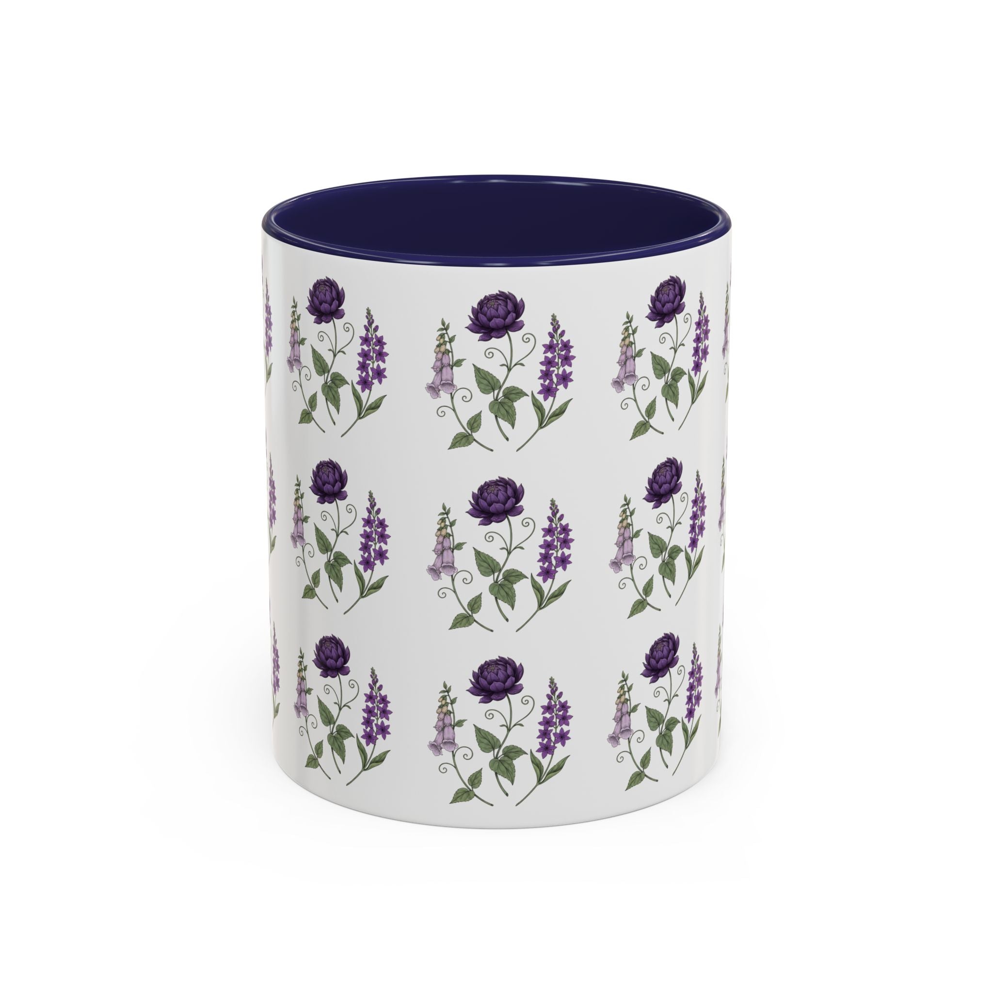 Purple Flowers Coffee Mug — Vintage Floral Cup — 11/15oz