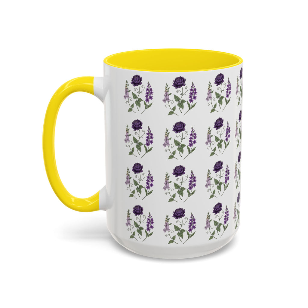 Purple Flowers Coffee Mug — Vintage Floral Cup — 11/15oz