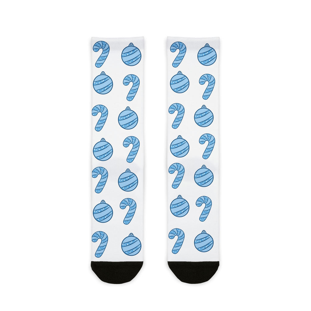 Glittery Blue Holiday Pattern Sublimation Crew Socks