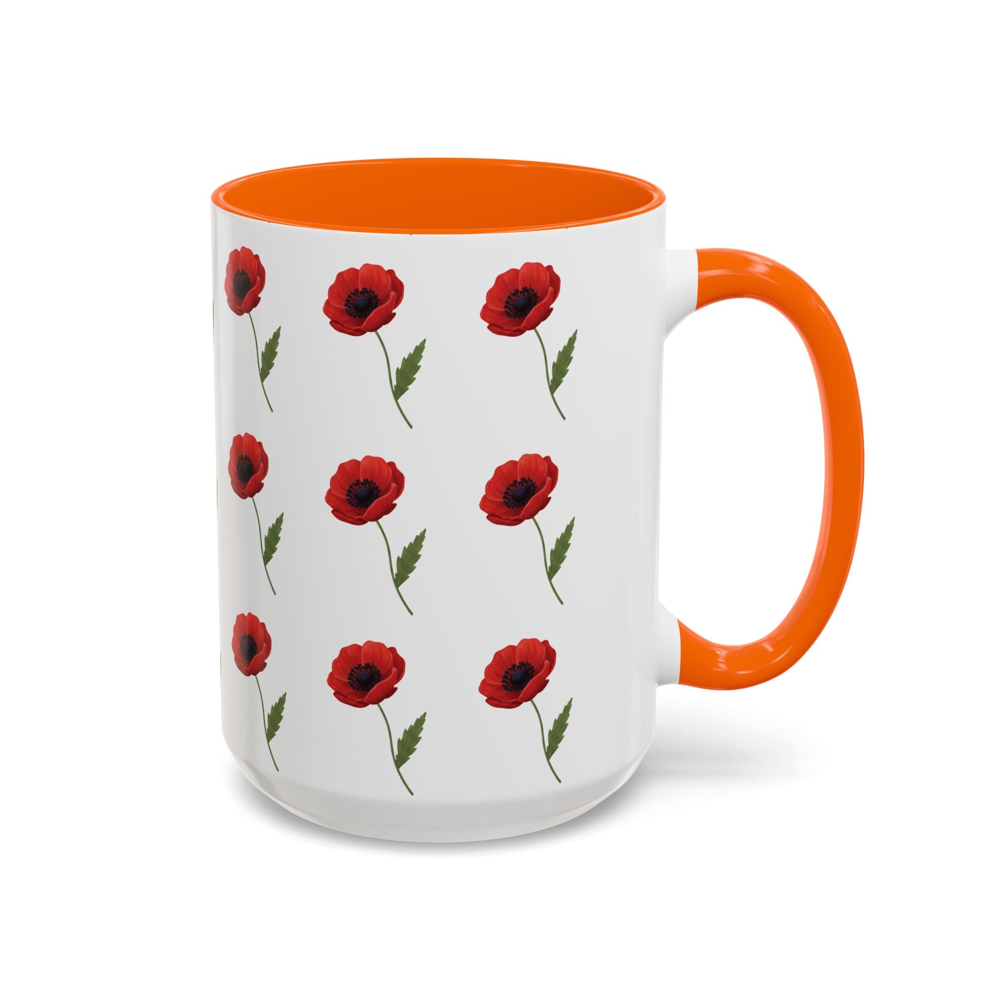 Poppy Pattern Coffee Mug — Red Floral Ceramic 11/15oz
