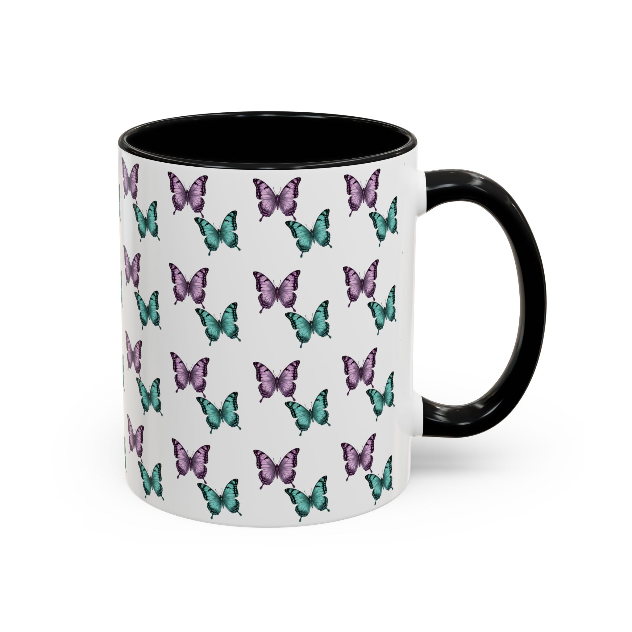 Butterfly Pattern Coffee Mug —  Purple & Turquoise Spring Ceramic Mug (11/15oz)
