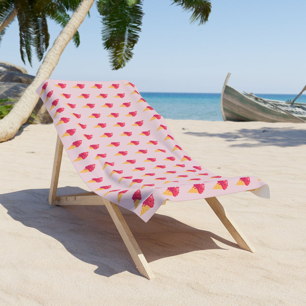 Pink Ice Cream Beach Towel —  Summer Scoop Print - Lilac Background