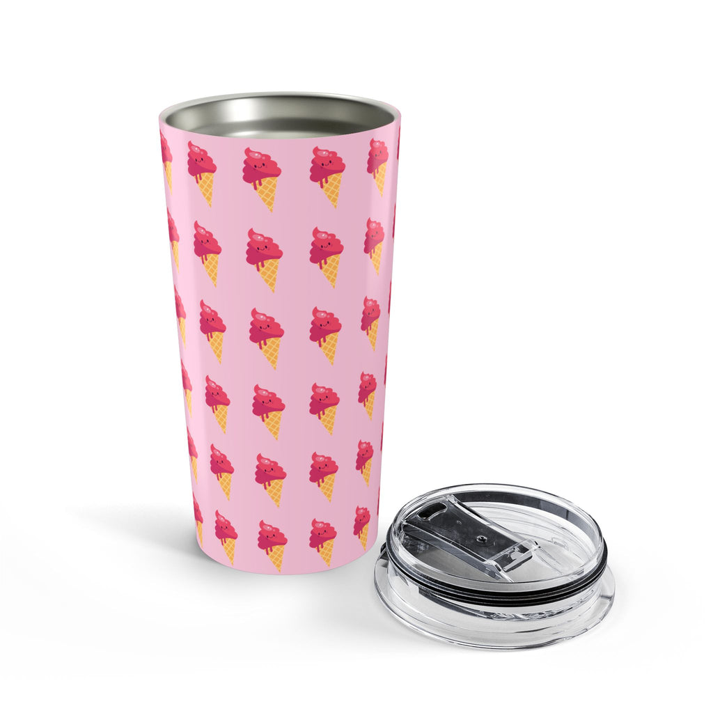 Pink Ice Cream Cone Tumbler – Pink Summer Scoop Pattern Stainless Travel Cup - Pink Background