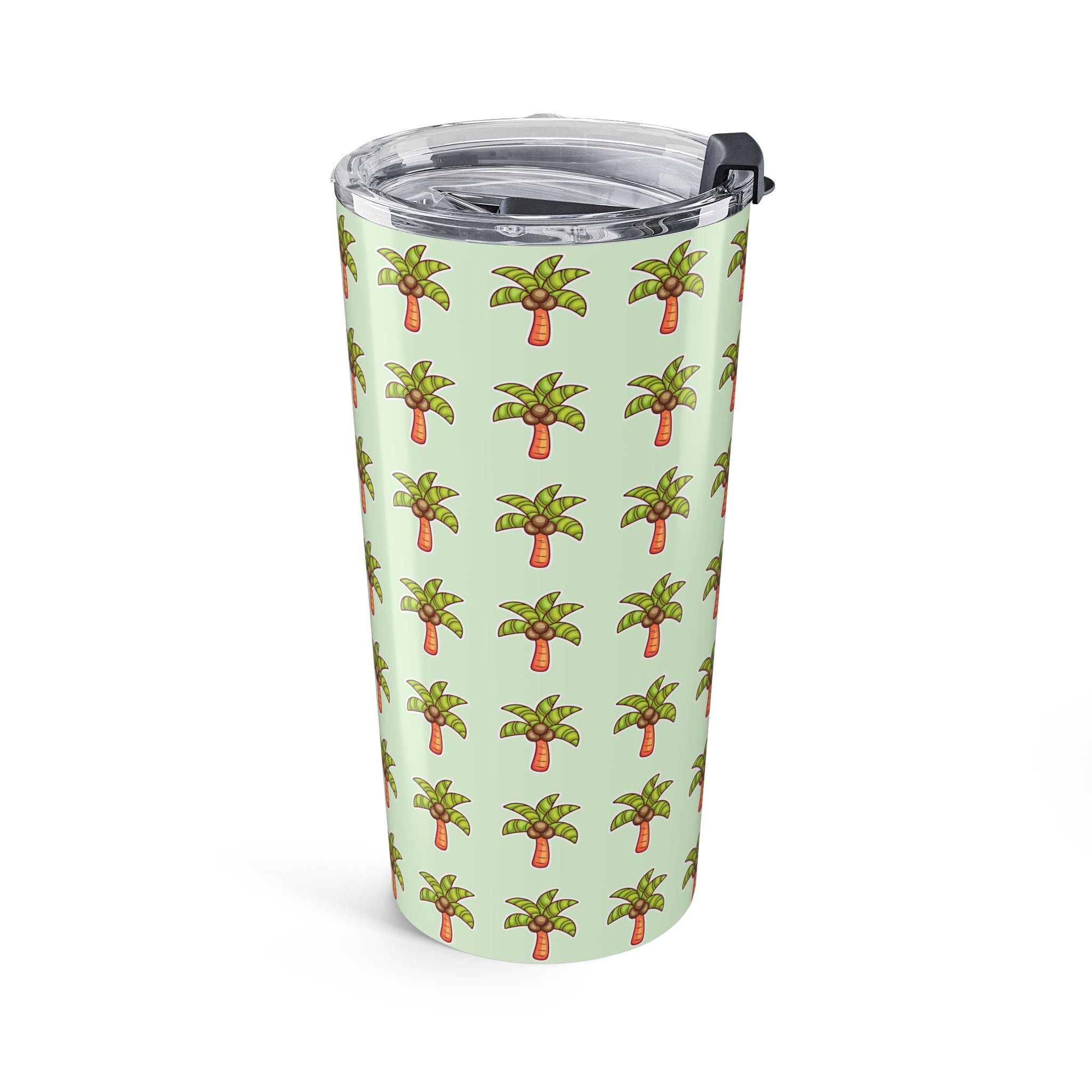 Palm Tree Pattern Tumbler — Tropical Travel Coffee Cup - Mint