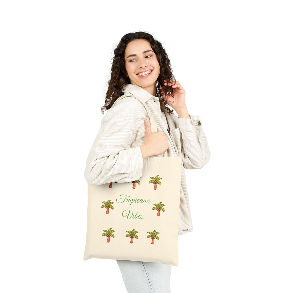 Tote Bag — "Tropicana Vibes" Palm Tree Canvas Tote (Eco Beach Grocery Bag)