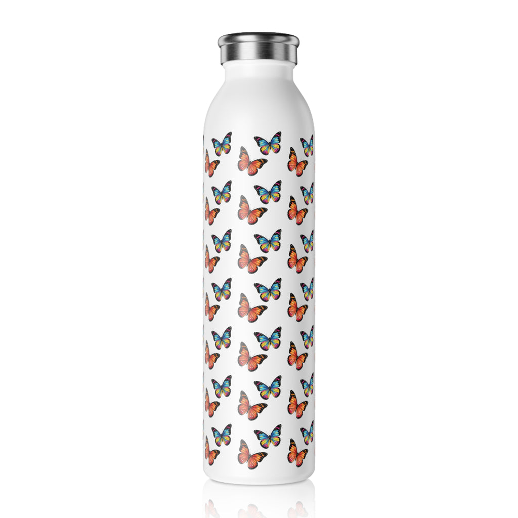 Butterfly Pattern Slim Water Bottle — Colorful Sunset Butterflies Lightweight Stainless Steel Bottle
