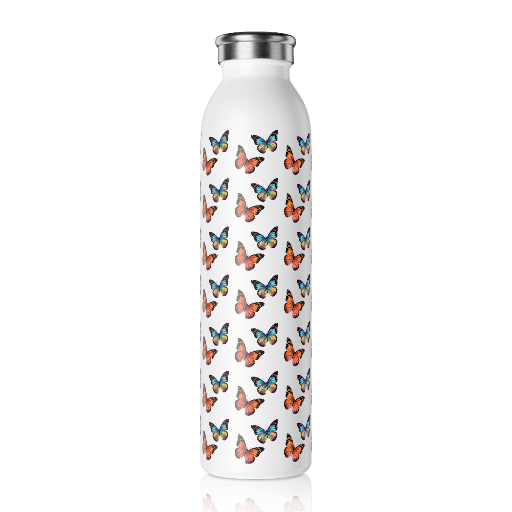Butterfly Pattern Slim Water Bottle — Colorful Sunset Butterflies Lightweight Stainless Steel Bottle