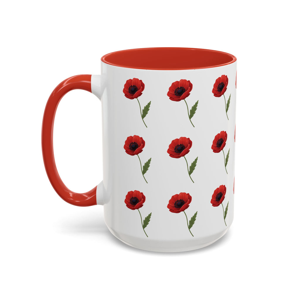 Poppy Pattern Coffee Mug — Red Floral Ceramic 11/15oz