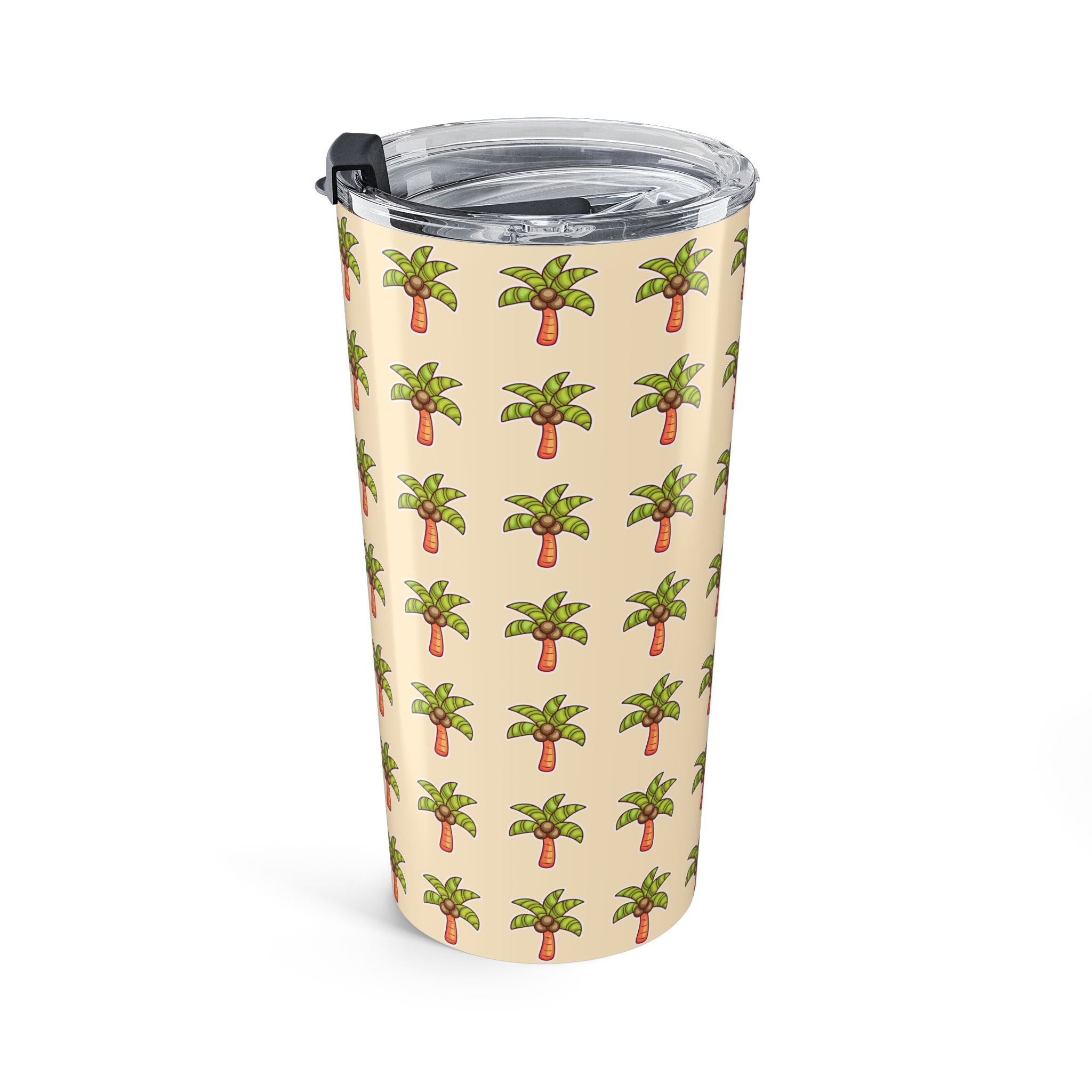 Palm Tree Pattern Tumbler — Tropical Travel Coffee Cup - Sand