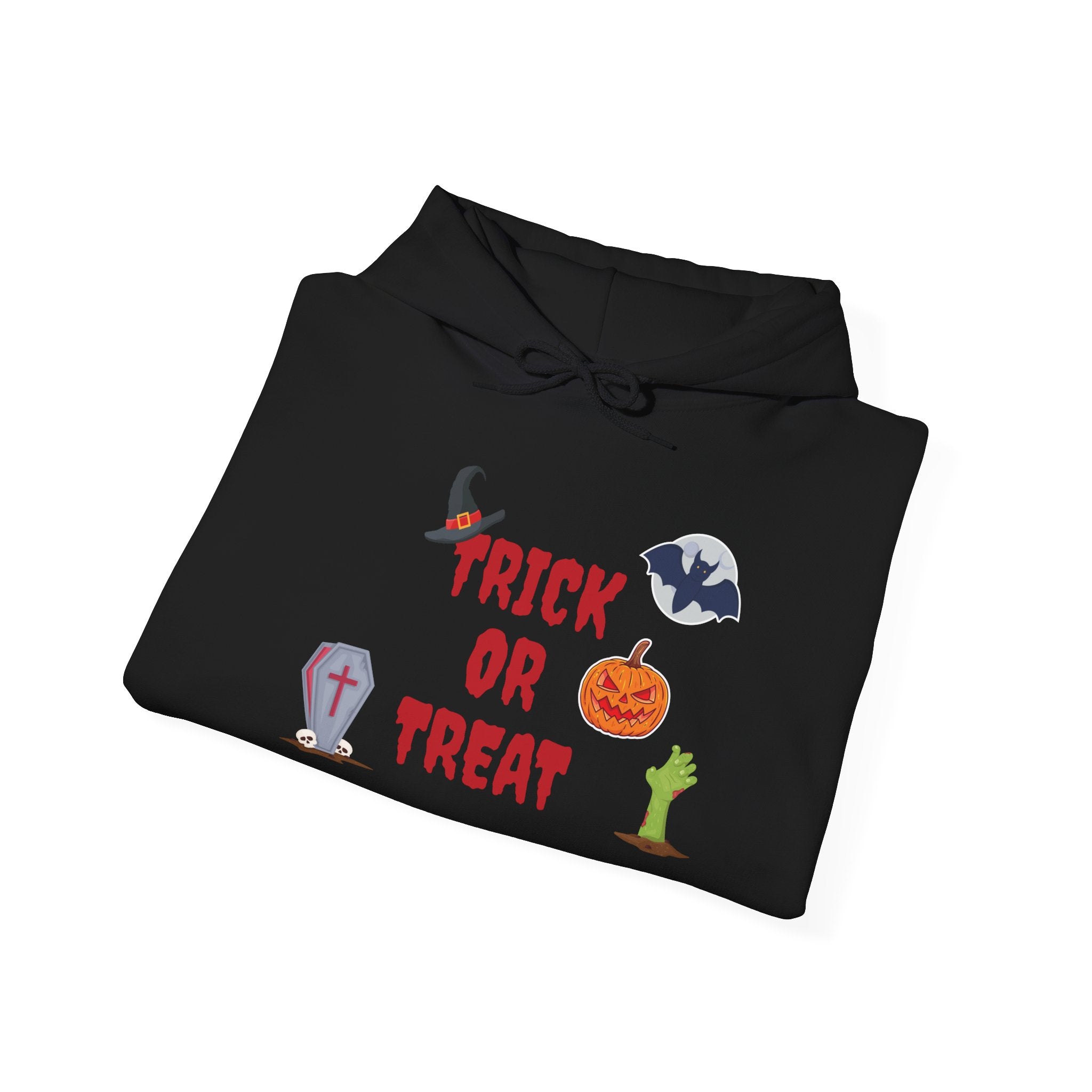 Trick or Treat Unisex Heavy Blend™ Hooded Sweatshirt Black (Red Letters)