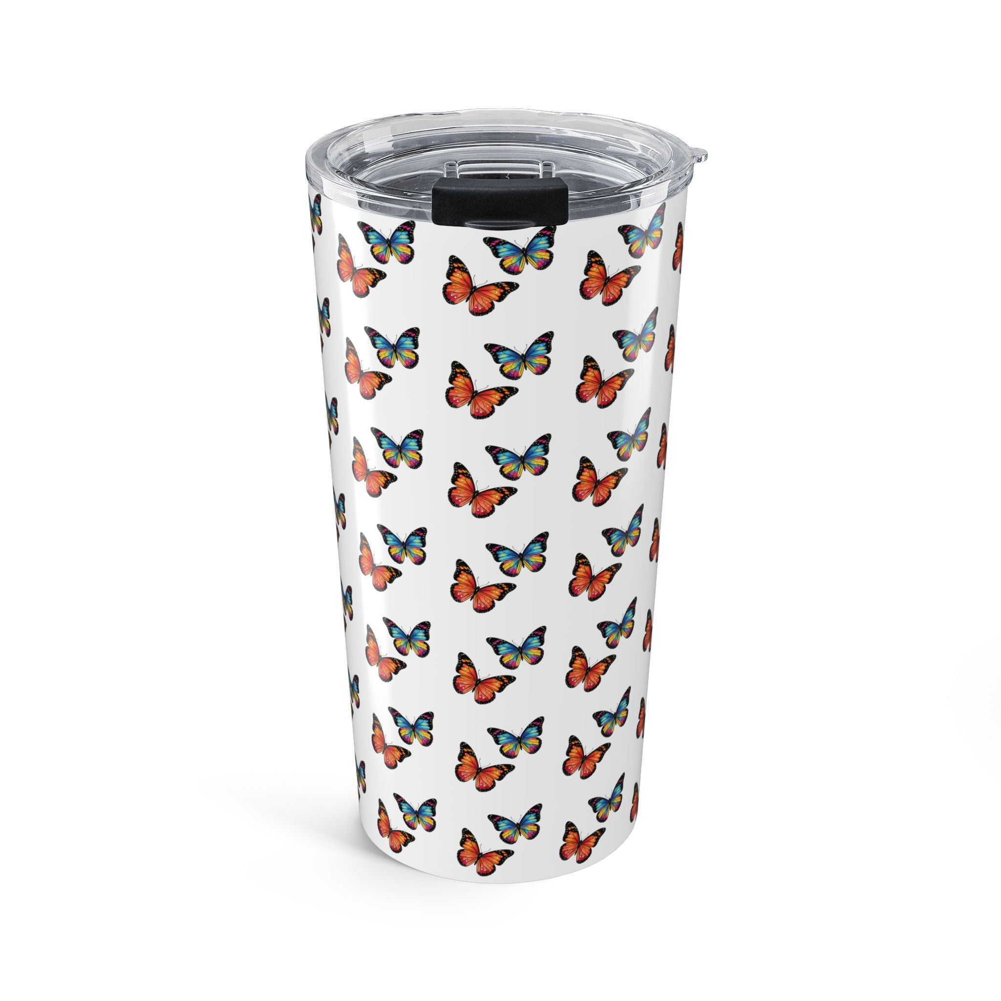 Butterfly Pattern Tumbler - Colorful Sunset Butterflies Insulated Travel Cup