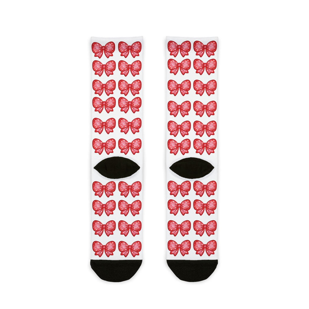 Glittery Red Bow Pattern Sublimation Crew Socks
