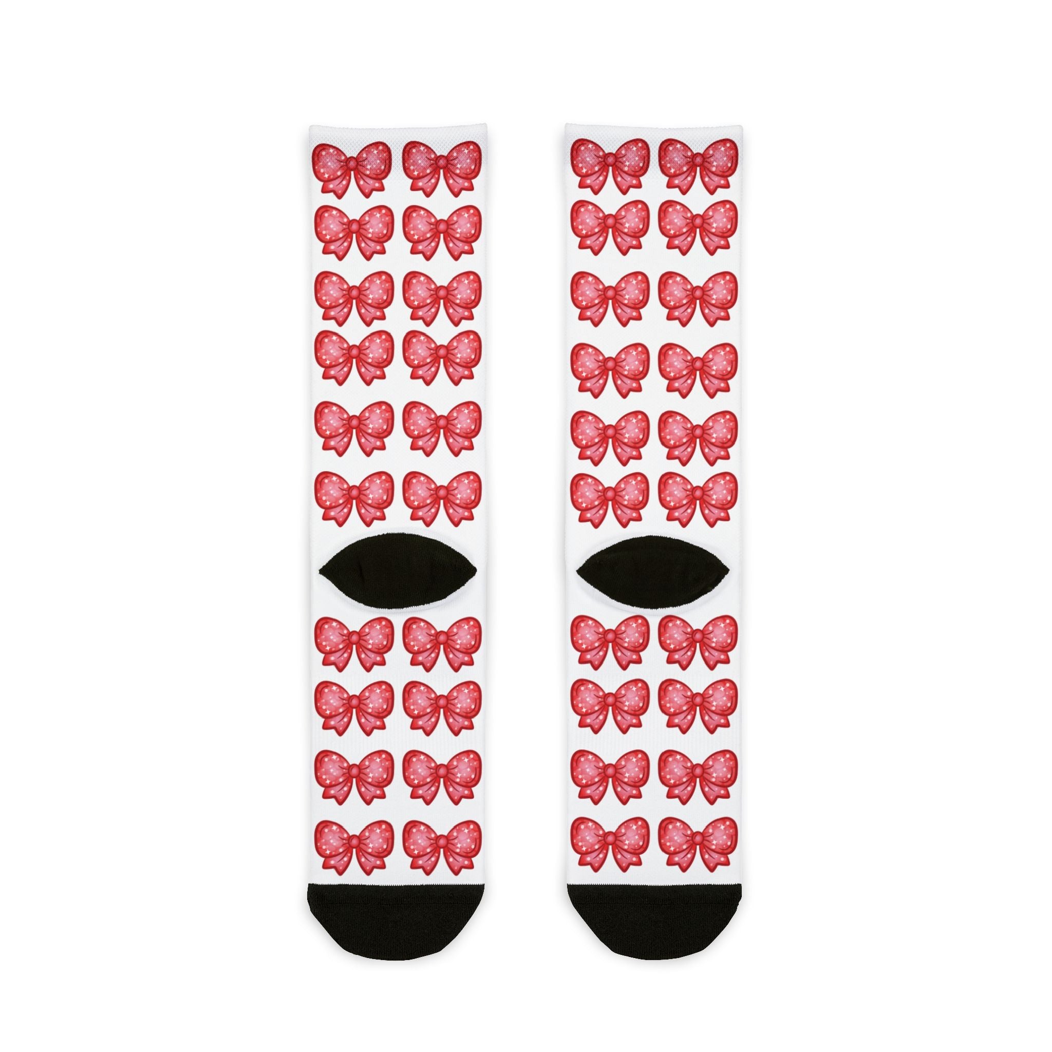 Glittery Red Bow Pattern Sublimation Crew Socks