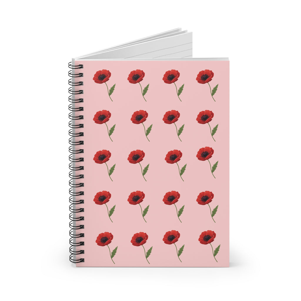 Poppy Pattern Spiral Notebook — Pink Floral Ruled Journal