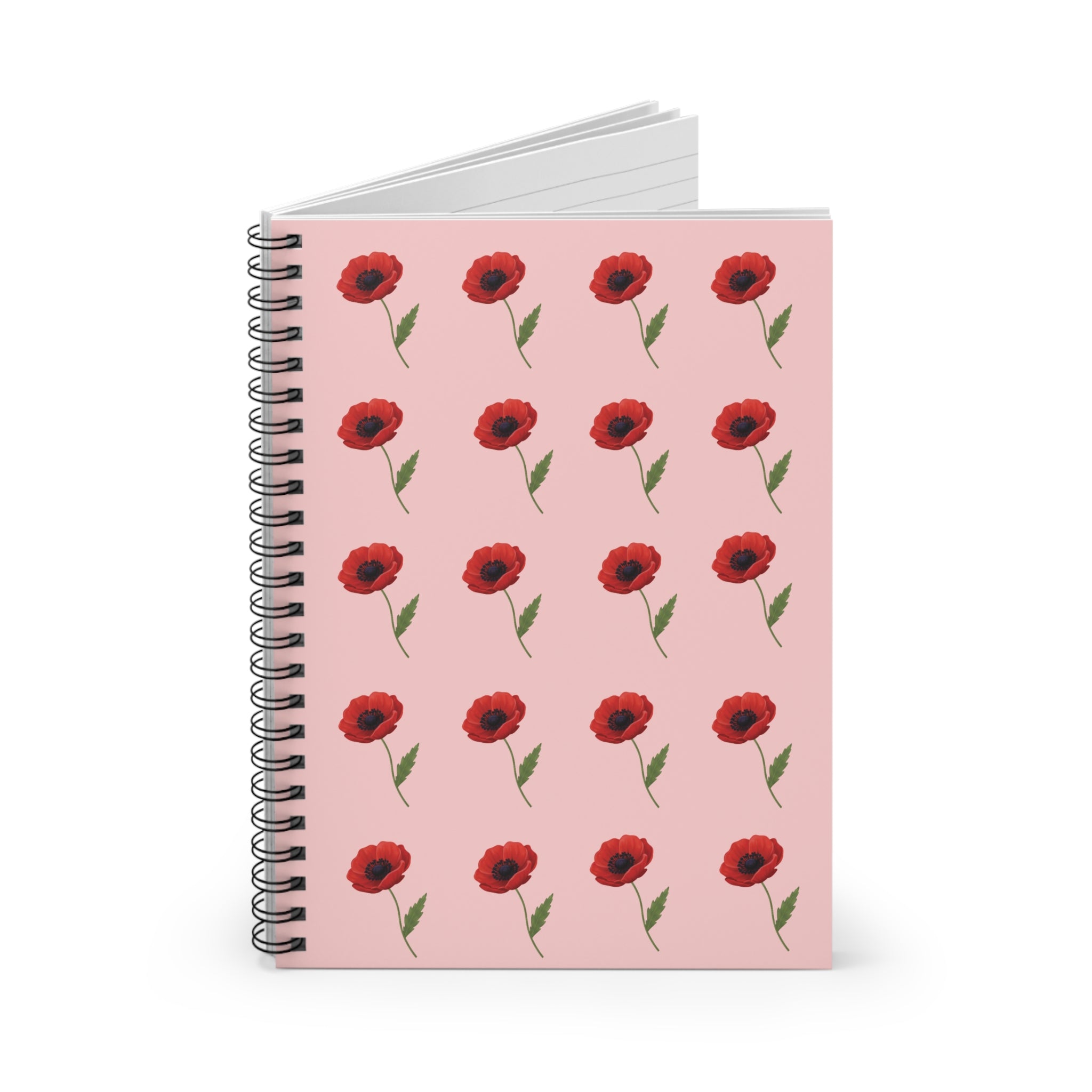 Poppy Pattern Spiral Notebook — Pink Floral Ruled Journal
