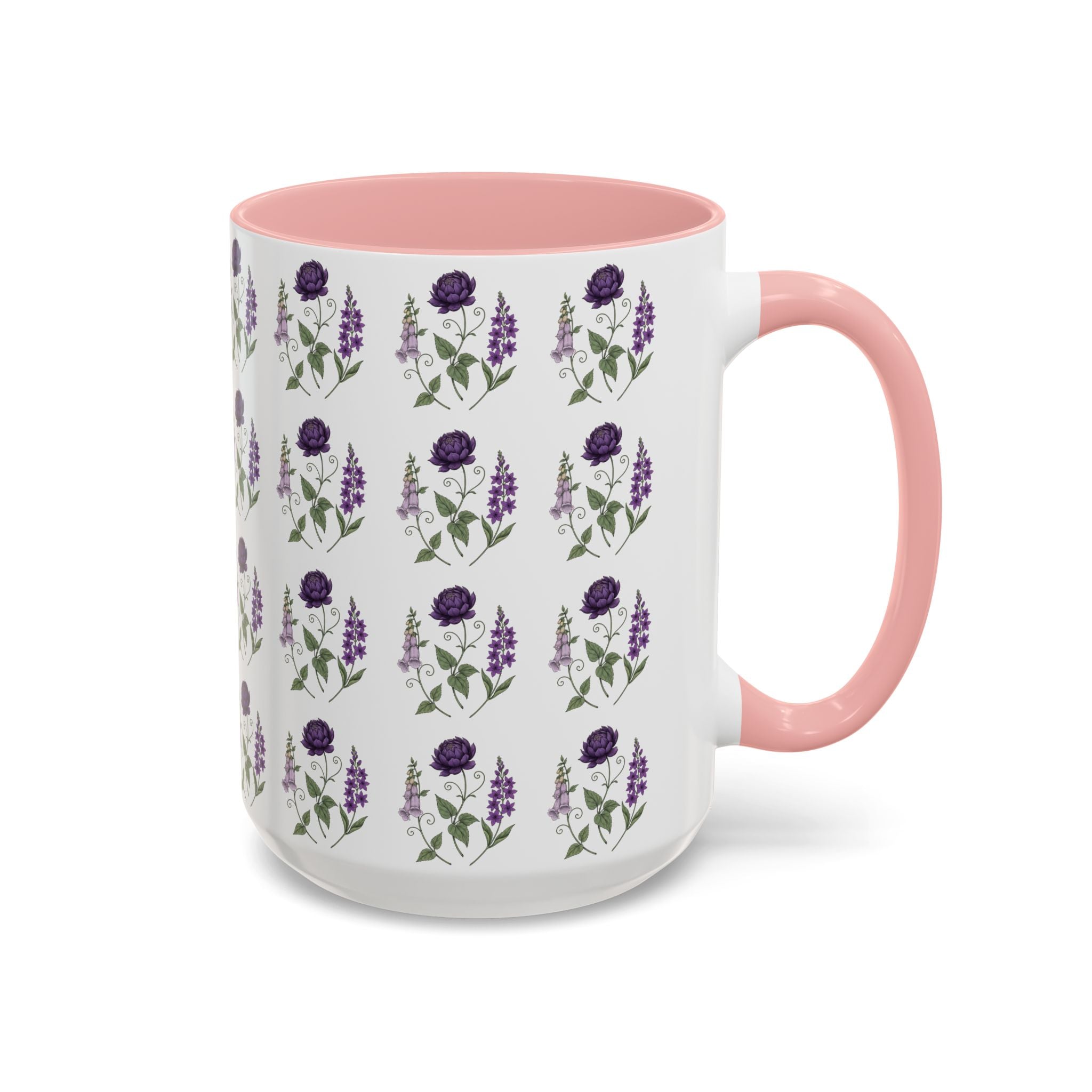 Purple Flowers Coffee Mug — Vintage Floral Cup — 11/15oz