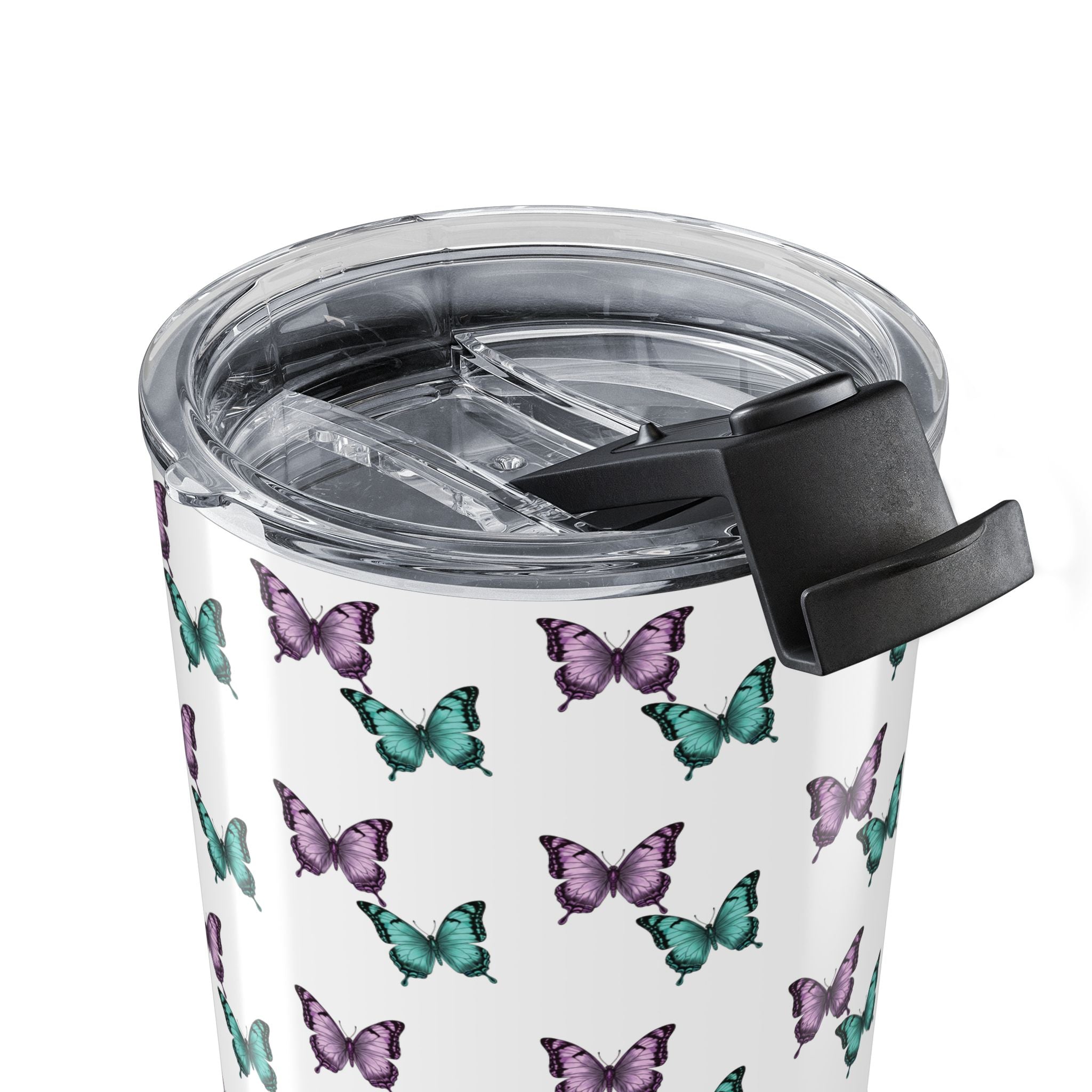 Butterfly Pattern Tumbler – Purple & Turquoise Spring Travel Cup