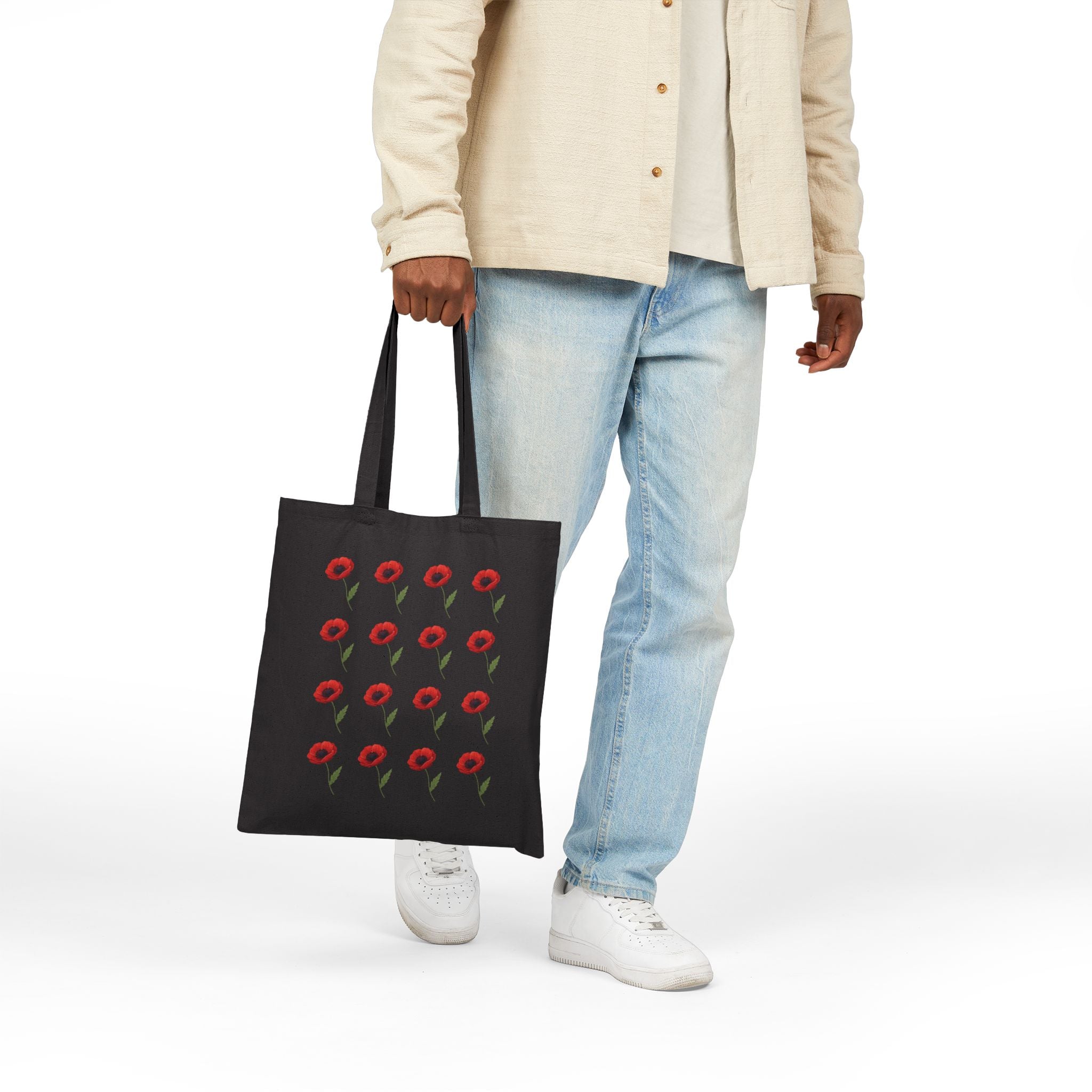 Poppy Pattern Cotton Tote Bag — Floral Canvas Tote