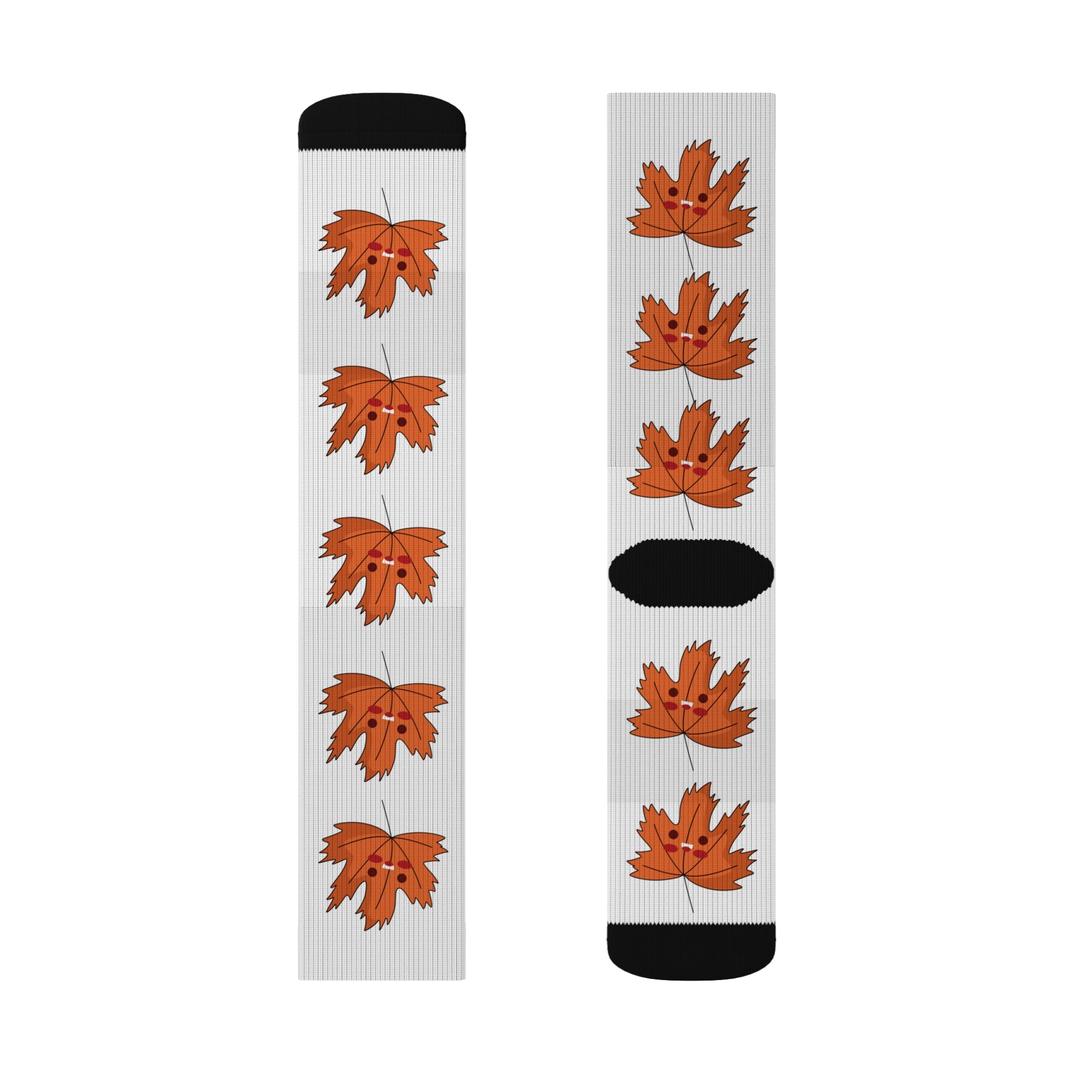 Cute Autumn Leaf Sublimation Socks- White