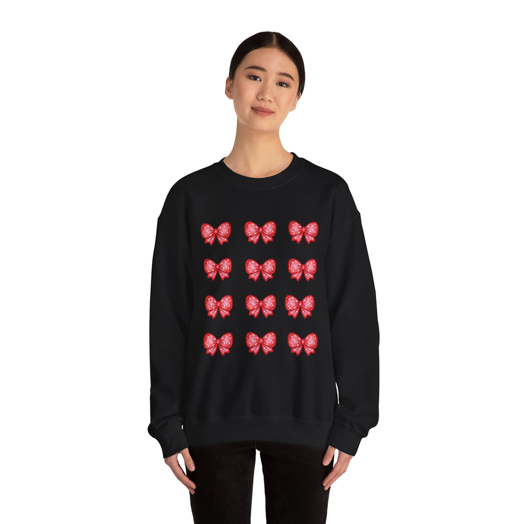 Glittery Red Bow Pattern Crewneck Sweatshirt