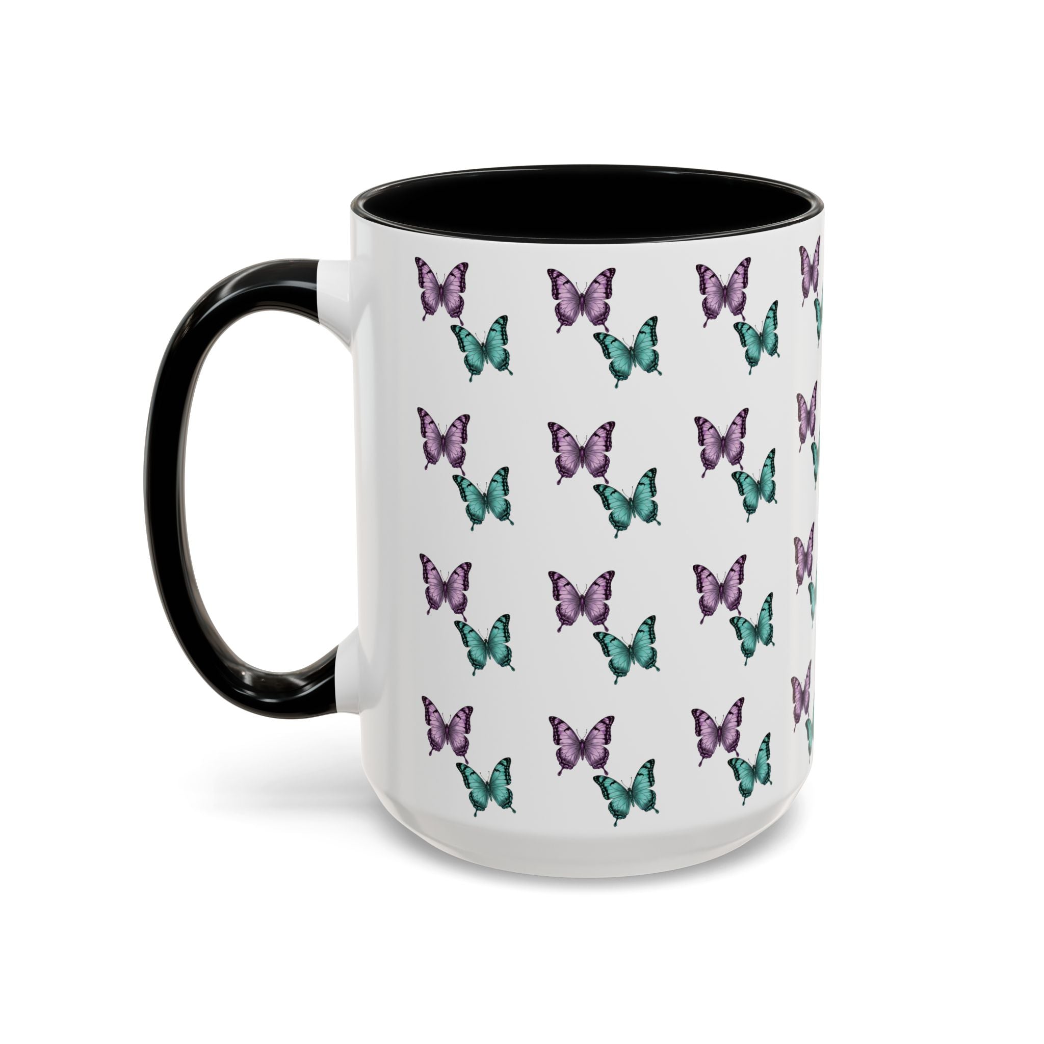 Butterfly Pattern Coffee Mug —  Purple & Turquoise Spring Ceramic Mug (11/15oz)