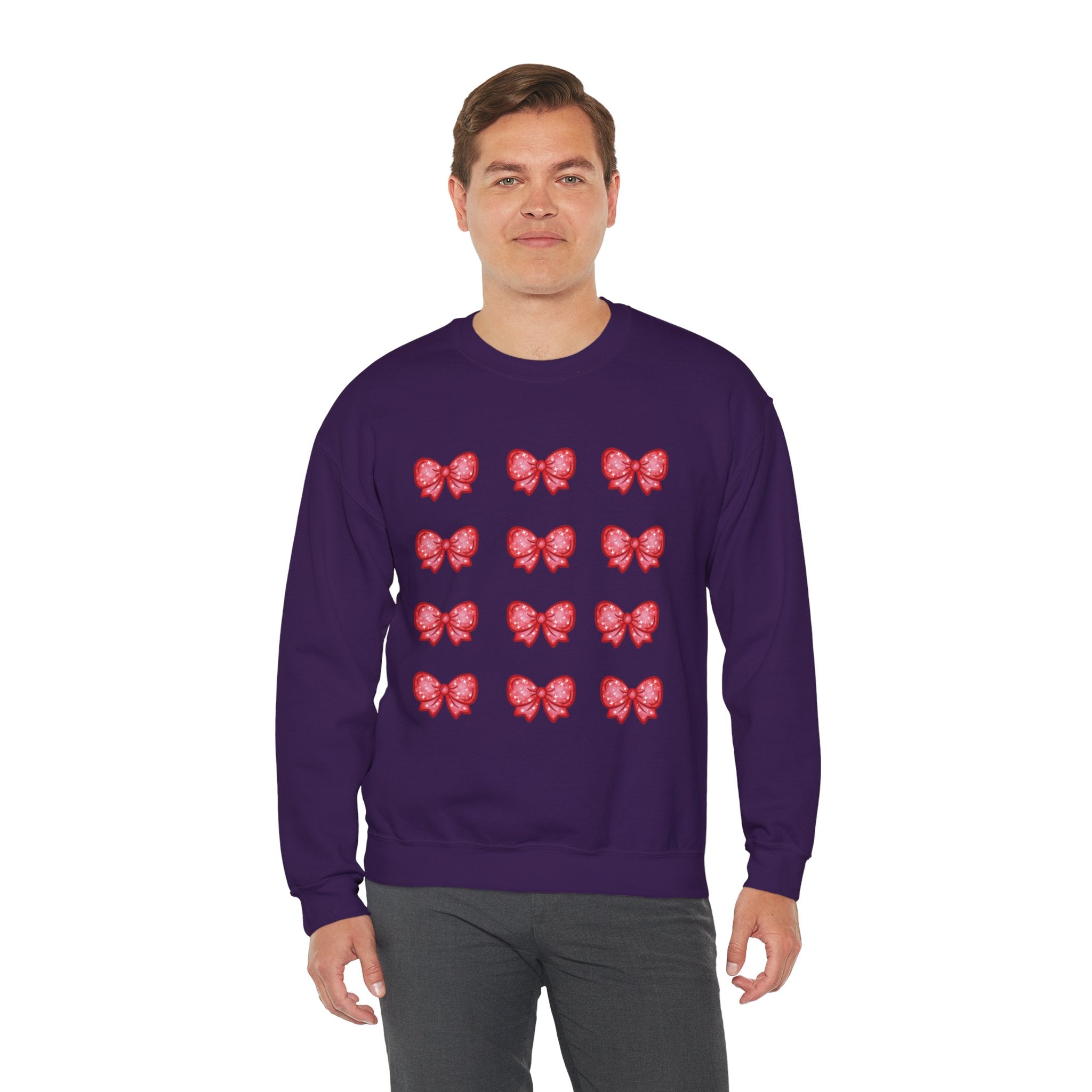 Glittery Red Bow Pattern Crewneck Sweatshirt
