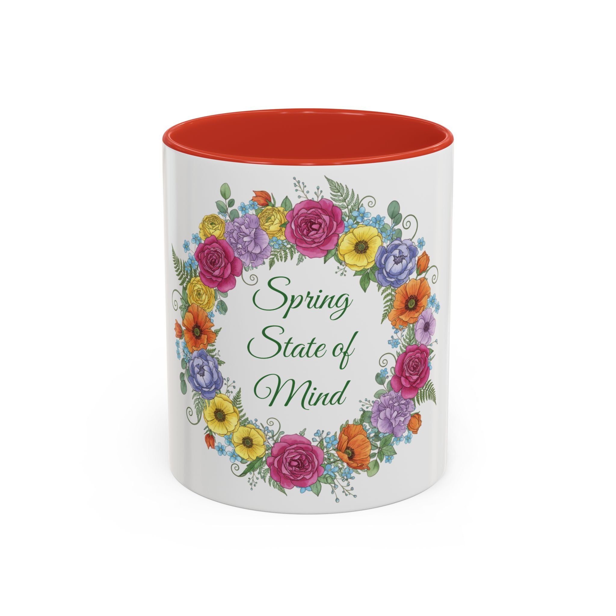 ''Spring State of Mind'' Coffee Mug — Floral Wreath Accent Cup 11/15oz