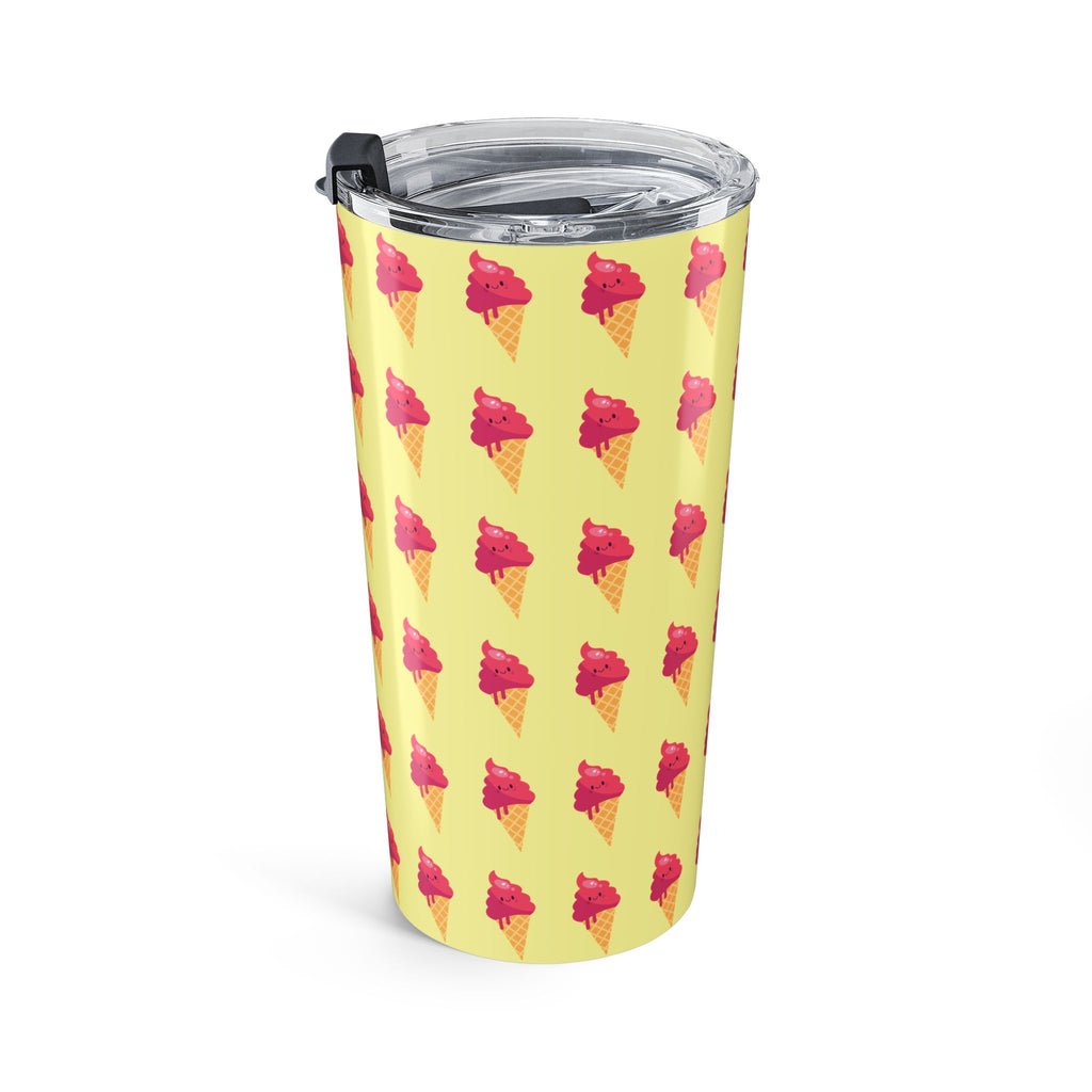 Pink Ice Cream Cone Tumbler – Pink Summer Scoop Pattern Stainless Travel Cup - Butter Yellow Background