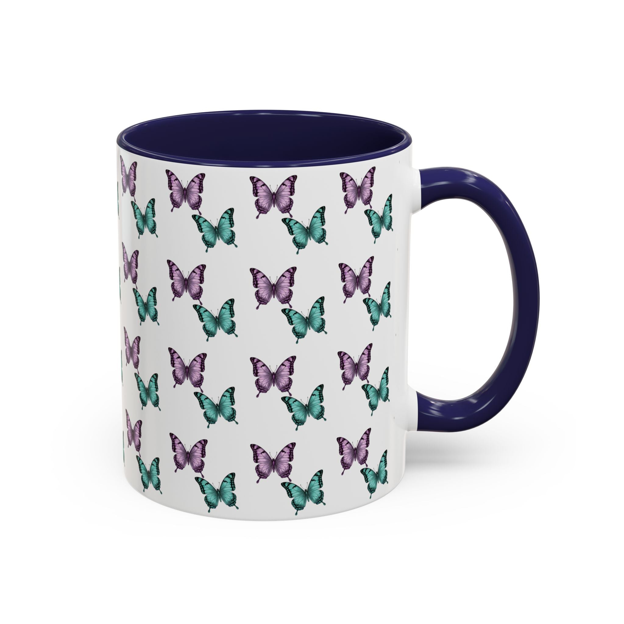 Butterfly Pattern Coffee Mug —  Purple & Turquoise Spring Ceramic Mug (11/15oz)