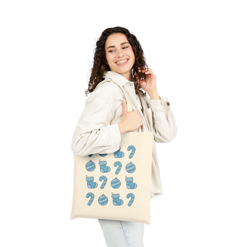 Glittery Blue Holiday Pattern Tote Bag