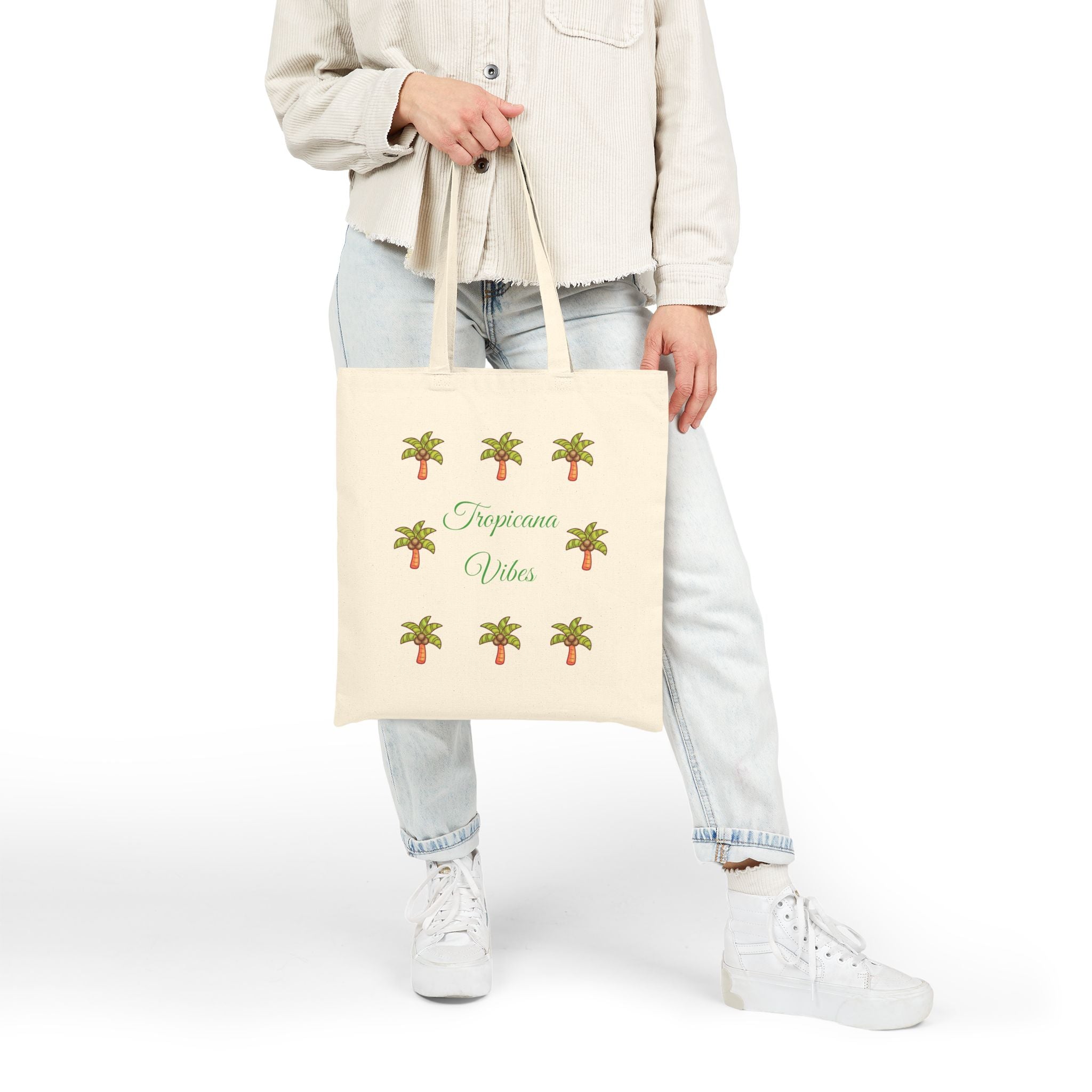 Tote Bag — "Tropicana Vibes" Palm Tree Canvas Tote (Eco Beach Grocery Bag)