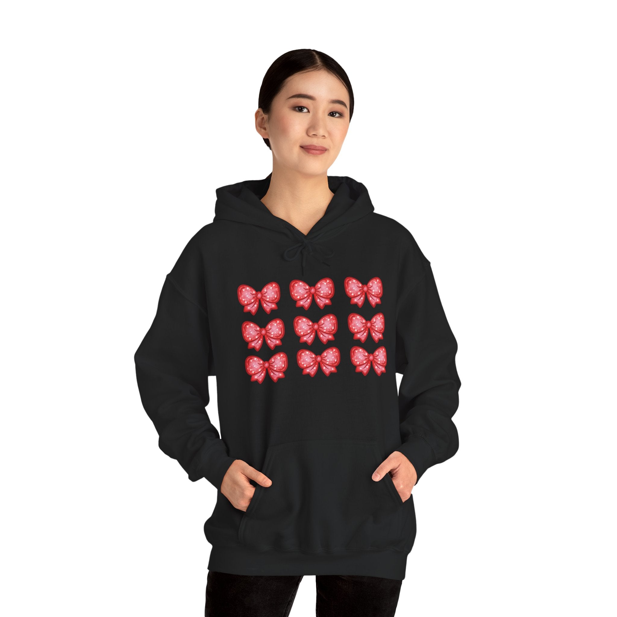 Glittery Red Bow Pattern Hoodie