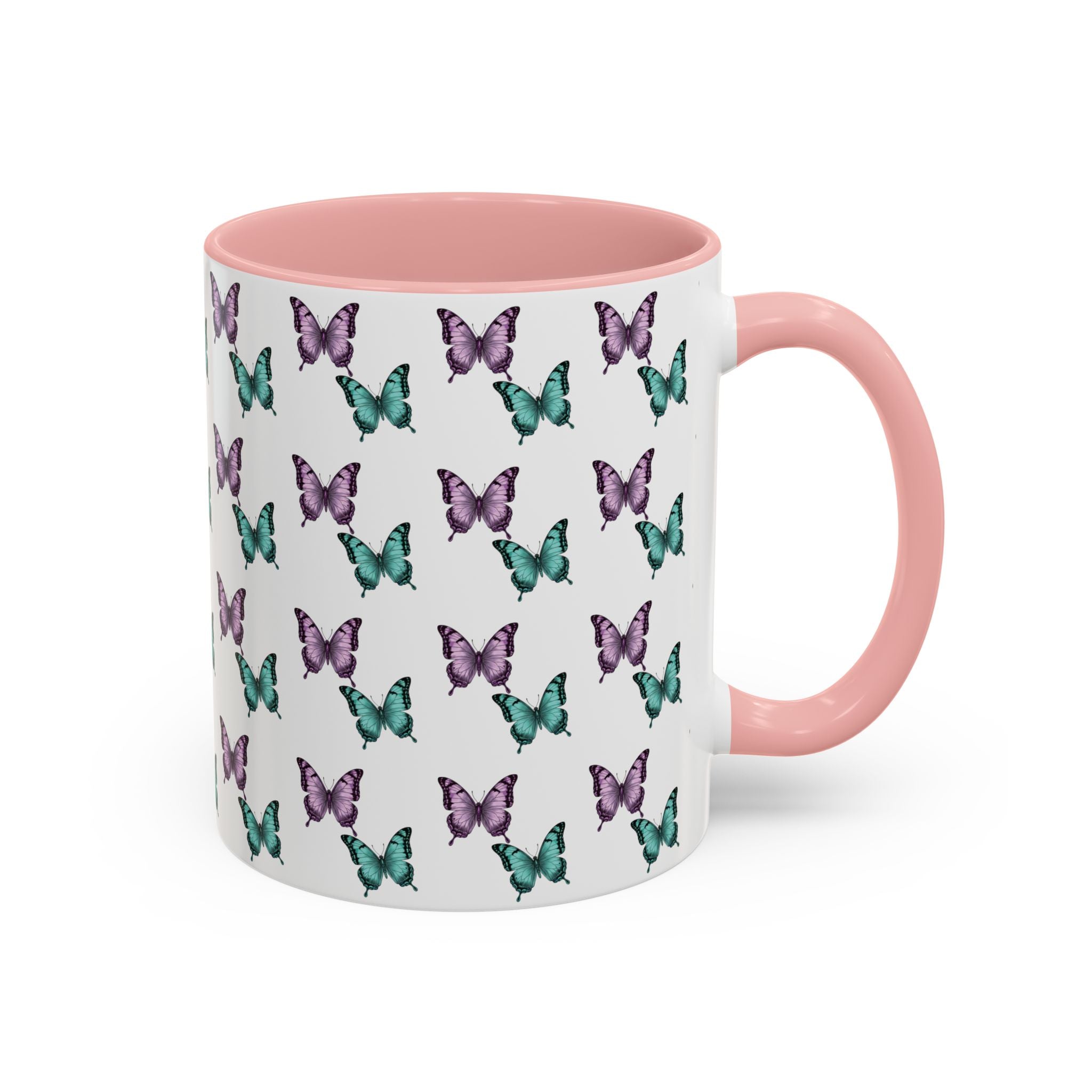Butterfly Pattern Coffee Mug —  Purple & Turquoise Spring Ceramic Mug (11/15oz)