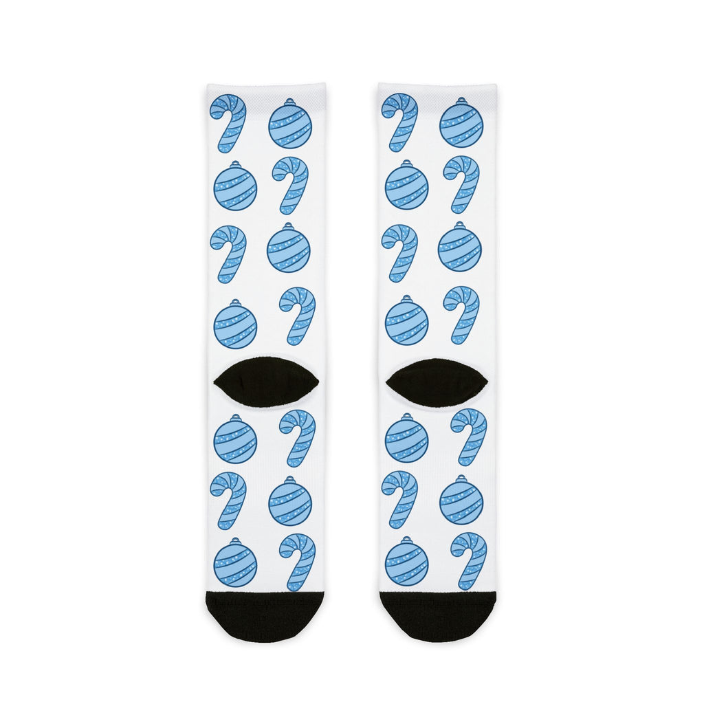 Glittery Blue Holiday Pattern Sublimation Crew Socks