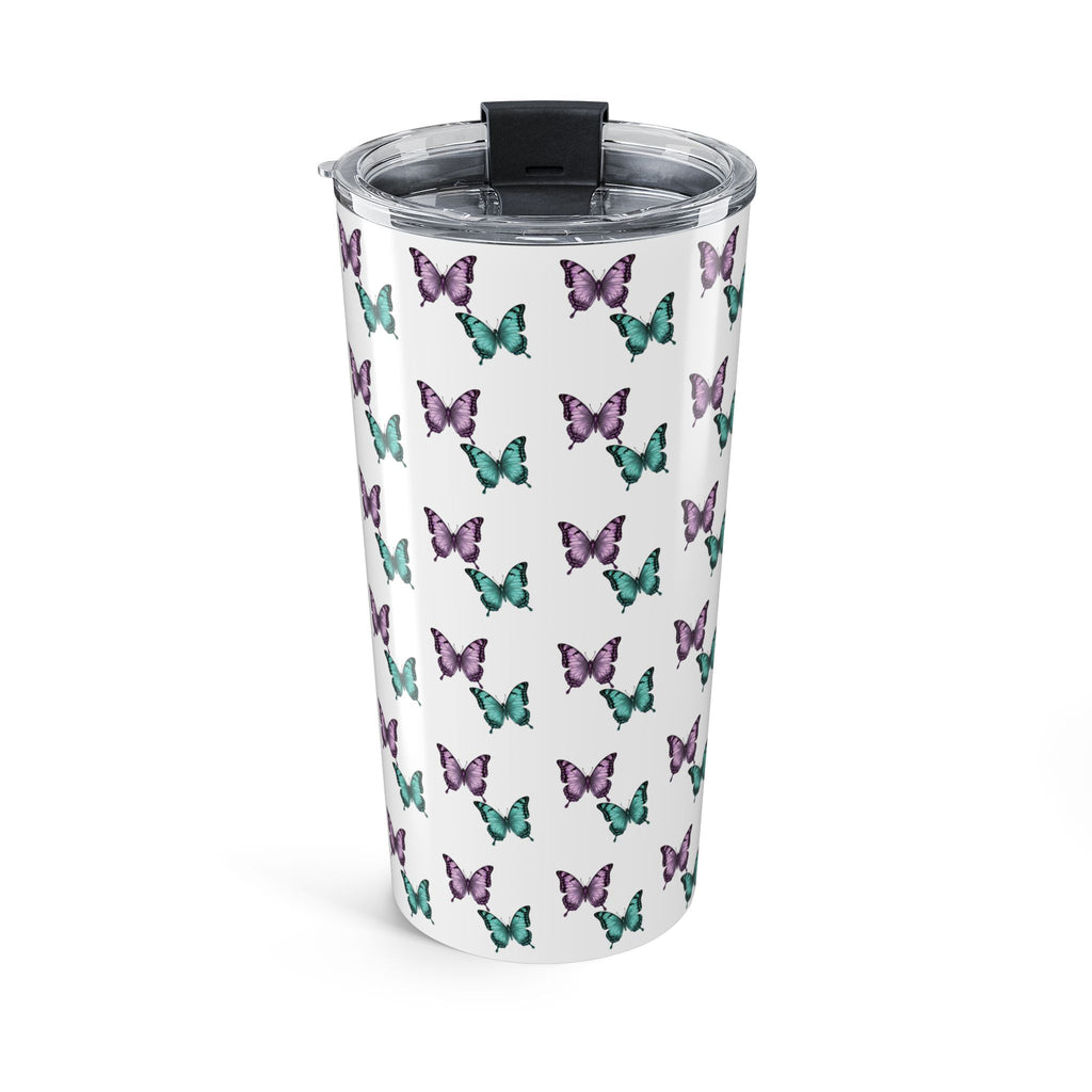 Butterfly Pattern Tumbler – Purple & Turquoise Spring Travel Cup