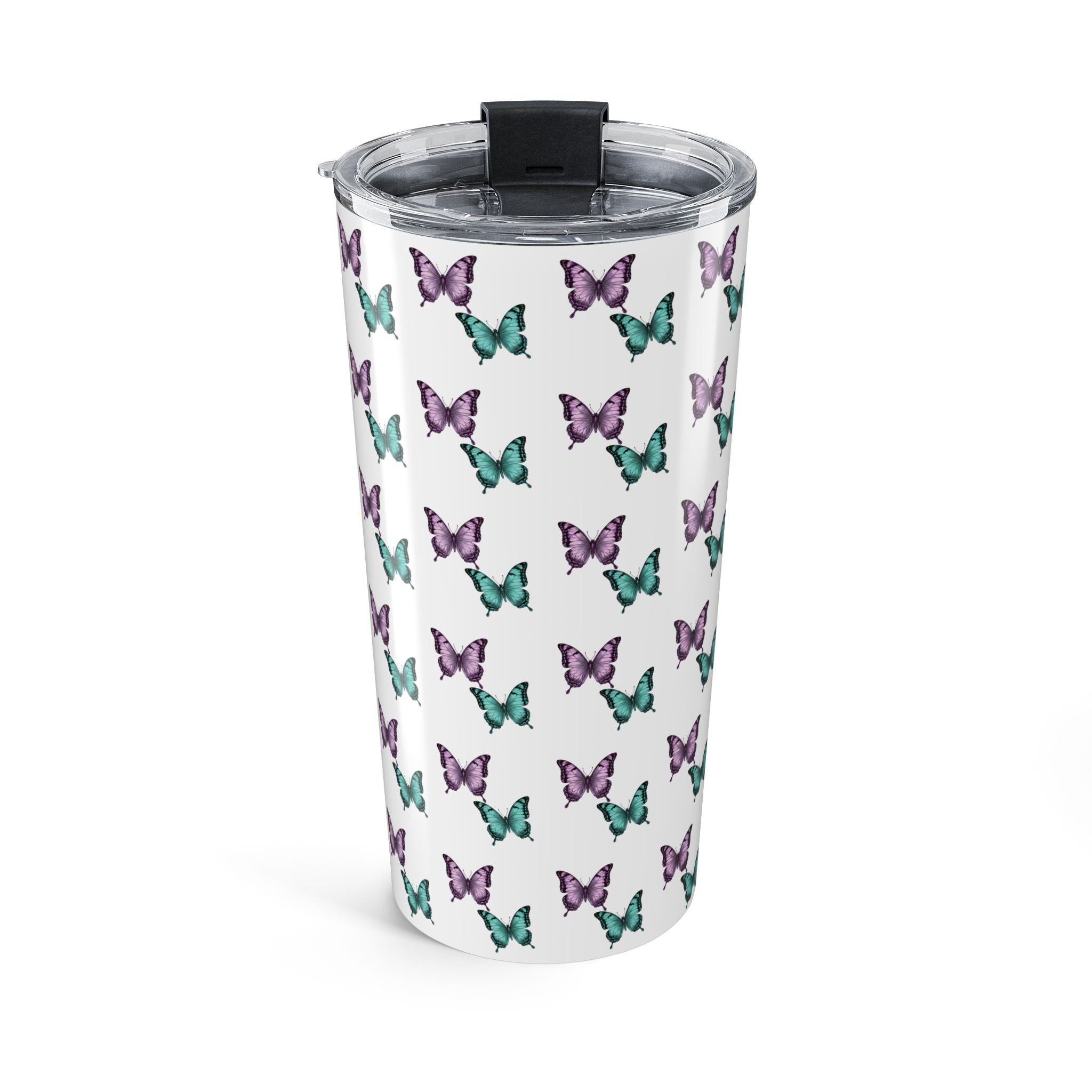 Butterfly Pattern Tumbler – Purple & Turquoise Spring Travel Cup