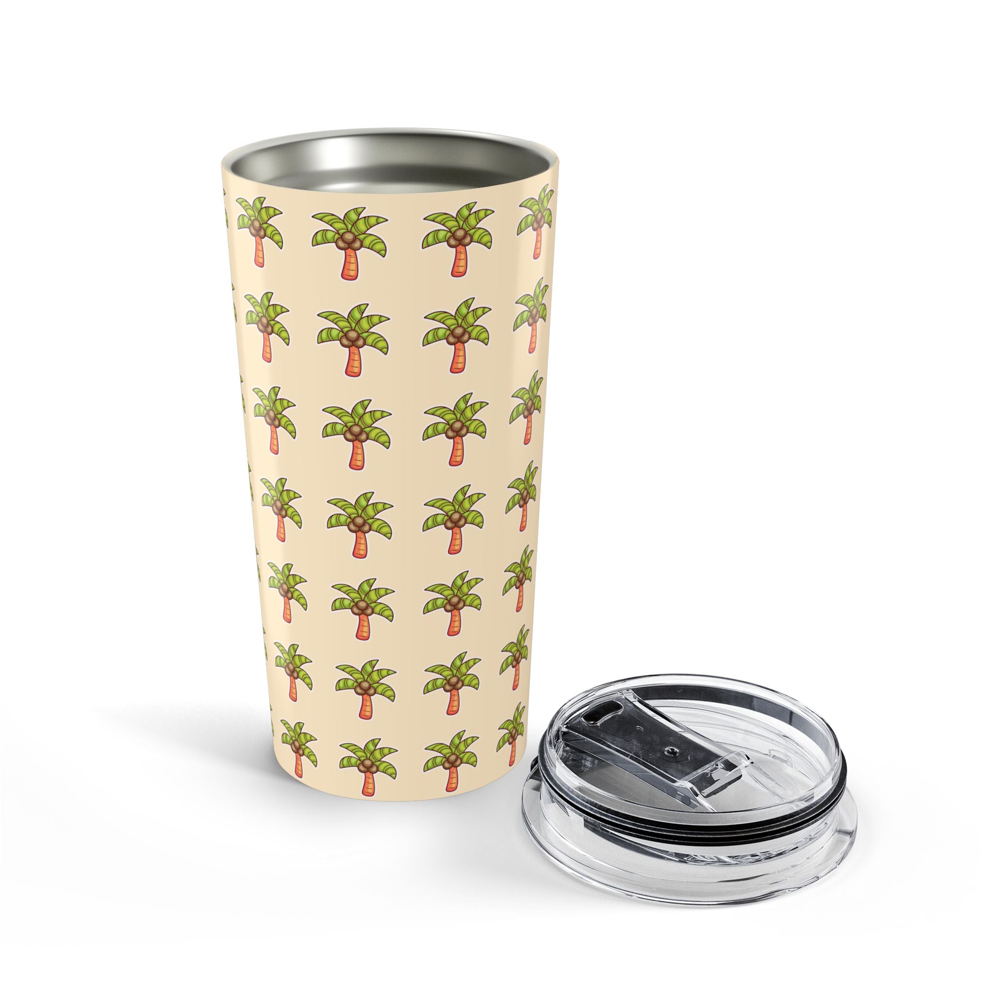 Palm Tree Pattern Tumbler — Tropical Travel Coffee Cup - Sand