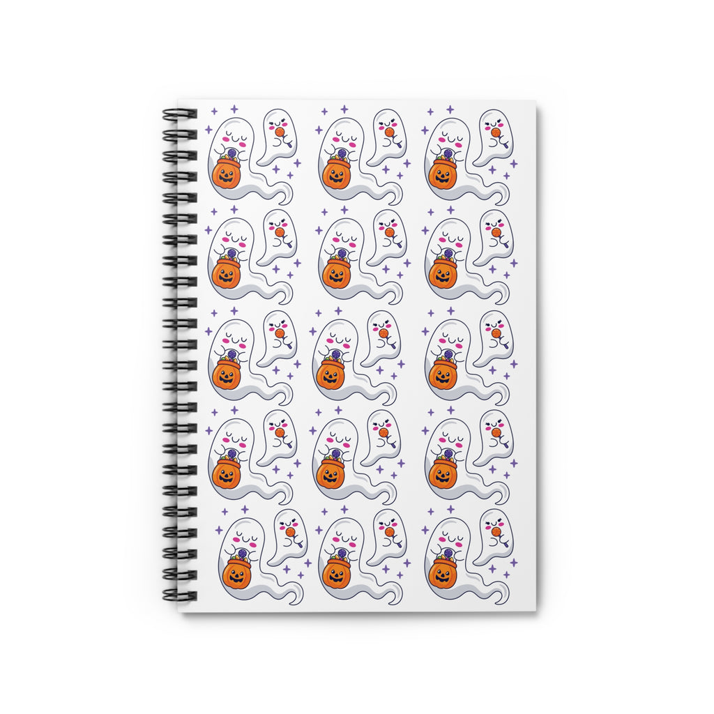 Halloween Ghosts Holding Treats Spiral Notebook - Ruled Line